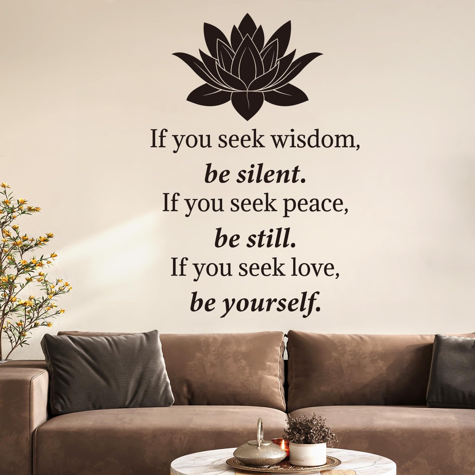 decalmile Lotus Buddha Wall Decal Quotes Be Yourself Inspirational Positive Black Wall Letter Stickers Living Room Gym Bedroom Wall Decor - Image 2
