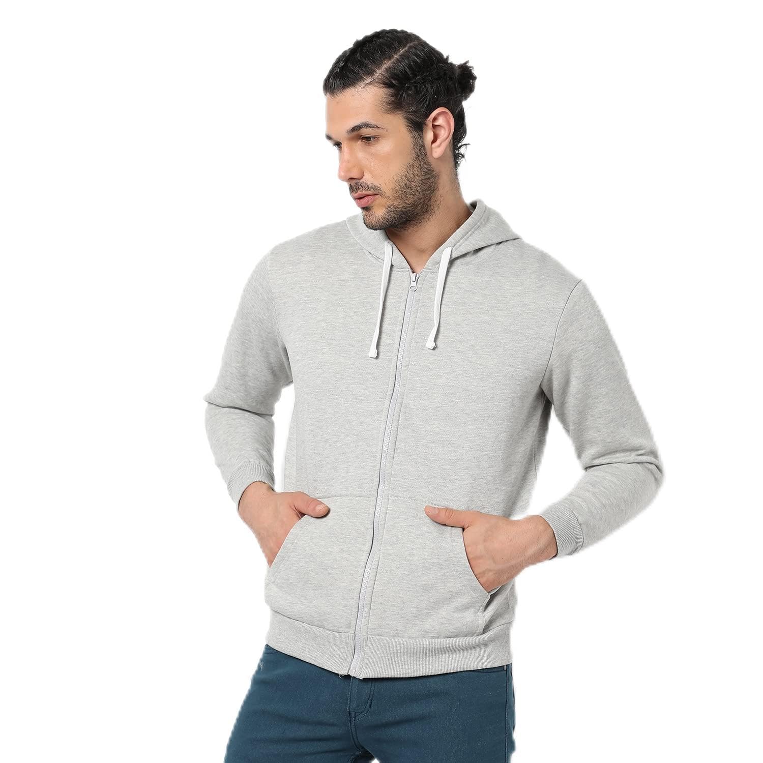 Campus Sutra Campus Sutra Men Zipper Hoodie Grey in grey