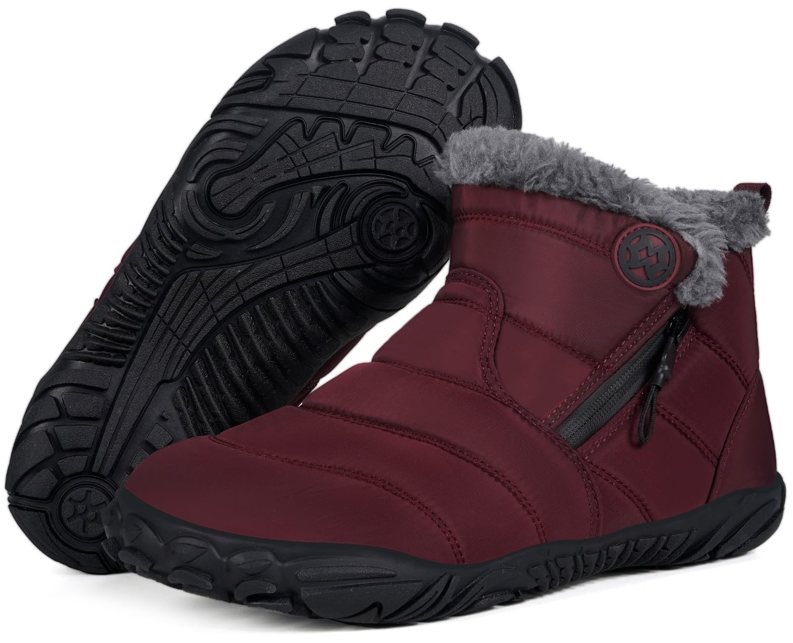 Eagsouni Barefoot Botas Hombre Mujer Invierno Cálido Botines de Nieve Cómodas Minimalista Zapatos para Zero Drop Soles, Rojo Vino, 40 EU