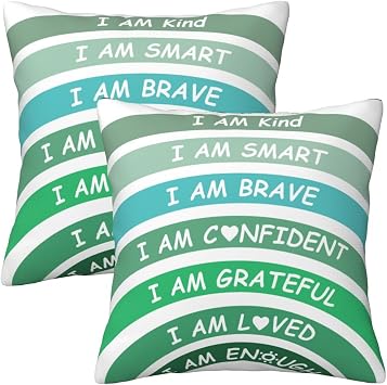 Inspirational Quotes Throw Pillow Cover Set of 2,Cute Colorful Cartoon Abstract Boho Rainbow Loved Star Moon Kind Amazing Motivational Phrase Pillow Case 18x18 Inch,Green