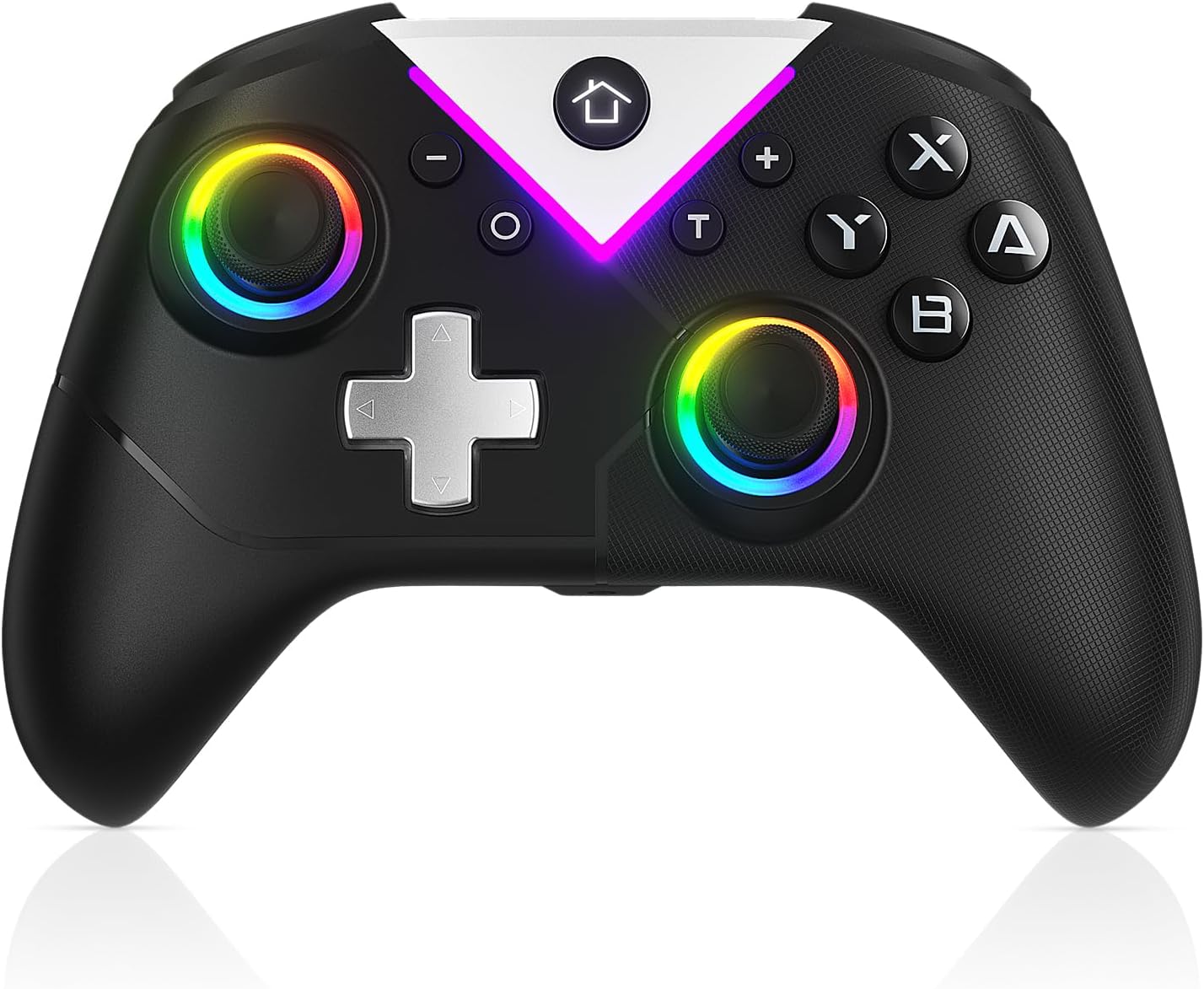 RGB Wireless Gaming Controller for PC/Switch/Tesla/PS3/Android/IOS/Samsung TV, Hall Effect Joysticks & Trigger, 11 Colors RGB Light, Programmabele, Turbo, Dual Vibration, with 2.4GHz Adapter