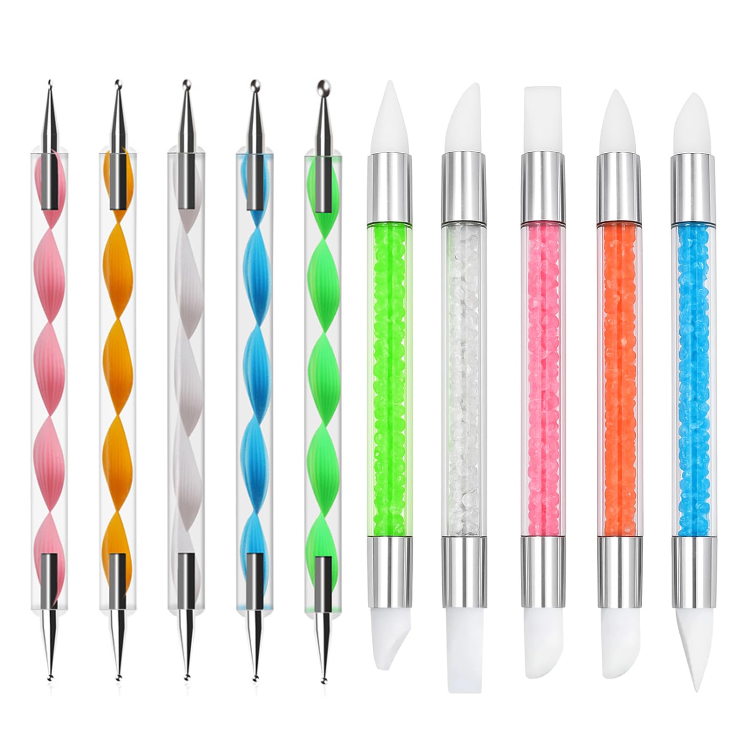 5Pcs Dual-Tipped Silicone Nail Art Pens 5Pcs 2-Way Dotting Tools for Resin Foil Carving Drawing Shaping - Professional