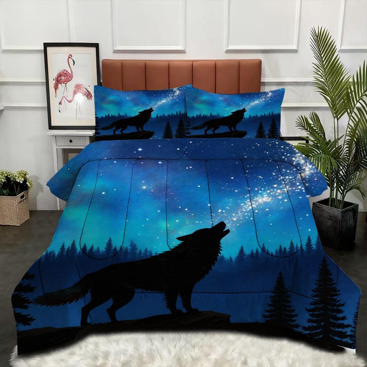 Couette 220 x 240 cm loup parure de lit réversible 2 personnes avec taies
