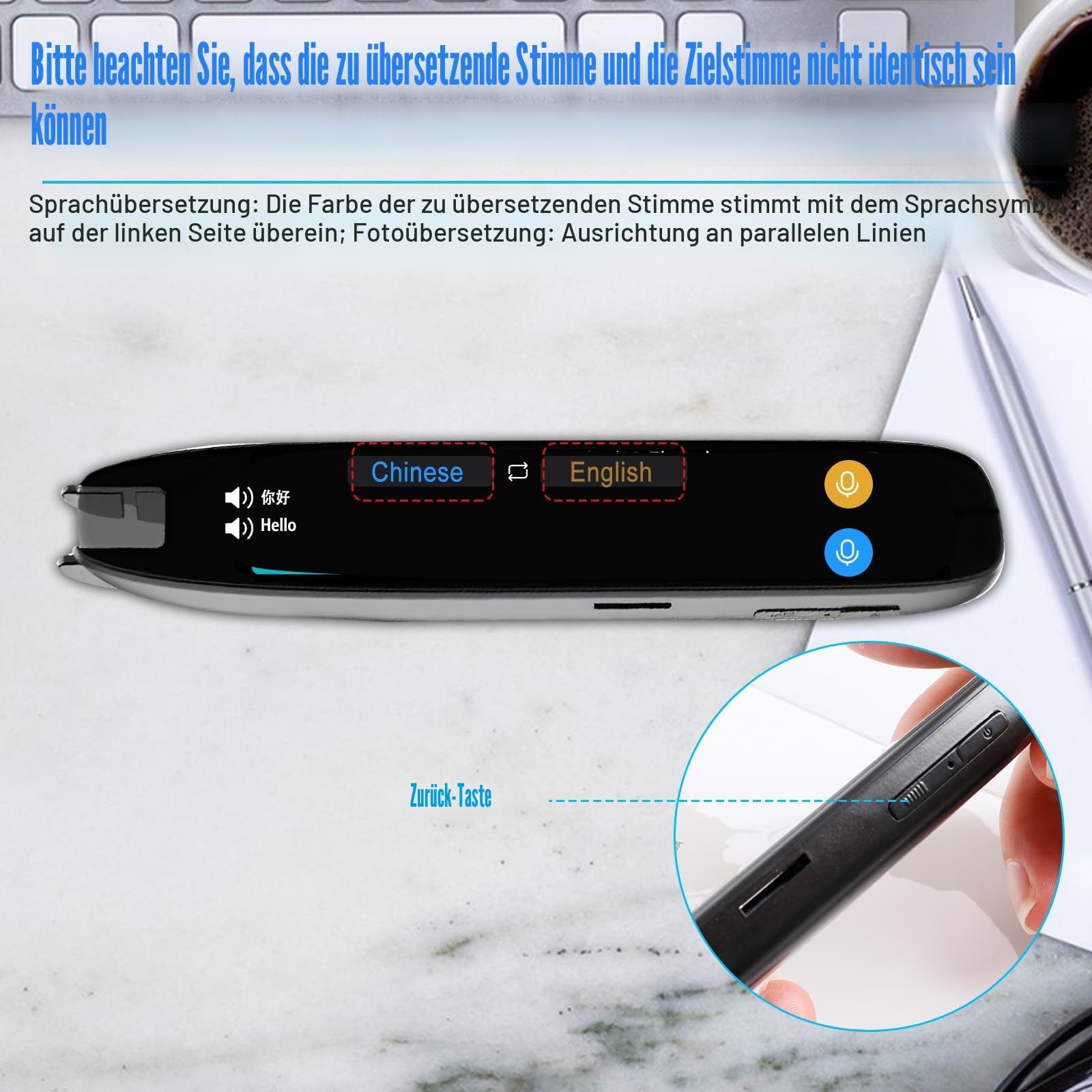 Scan Übersetzer Stift Online 142 Sprachen Scan Reader Pen Lesestift mit 3,7 Zoll Touchscreen Echtzeit-Scan-Lesestift für Legasthenie, Studenten, Offline 10 Sprachen Scannen Übersetzung