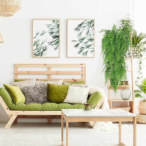 Miniatura 3 de Vid falsas, 2 plantas colgantes artificiales de simulación, hojas de hierba, ratanes colgantes verdes falsos, plantas de plástico para pared,