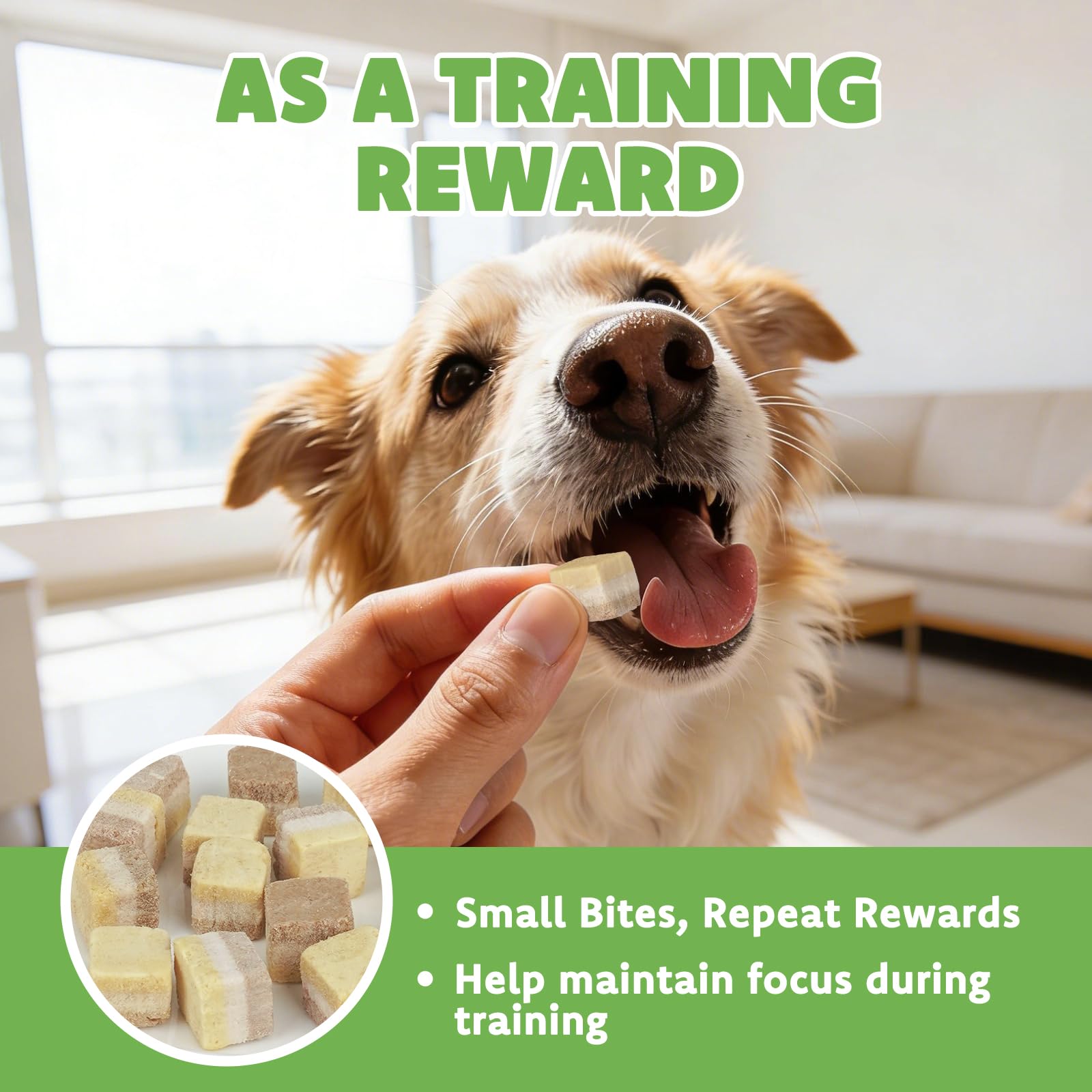 MON2SUN Triple-Layer Freeze Dried Cat & Dog Treats, Chicken, Egg & Chicken Liver Recipe Cube, Grain-Free High Protein Snacks, All Natural Food Topper or Training Rewards, 10.6oz - image 5