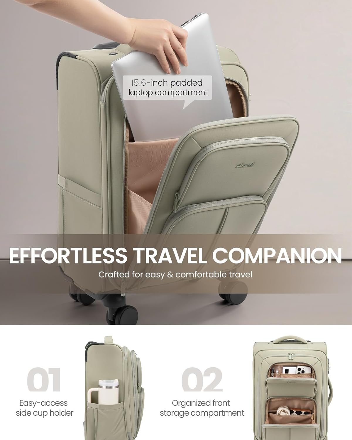 LOVEVOOK Carry On Luggage 22x14x9 Airline Approved, 22 Inch Softside Suitcases with Spinner Wheels, Lightweight Carry-on Suitcase with TSA Lock for Women Men, Large Luggage for Travel Business Trip - Image 5