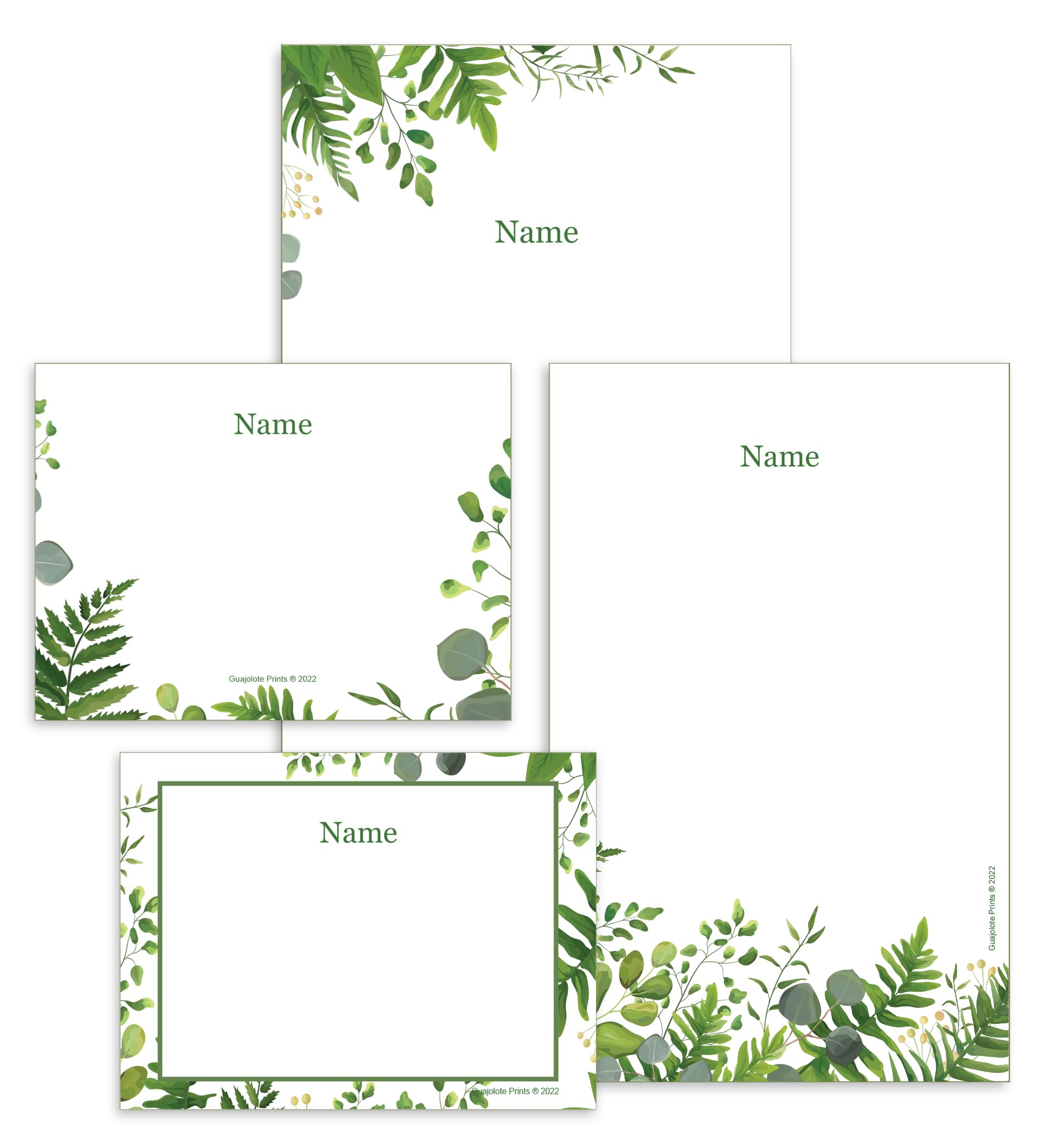 Personalized Notepads (4-Pack) Blooming Greenery Grocery List and Memo Pad Custom Printed with Your Name
