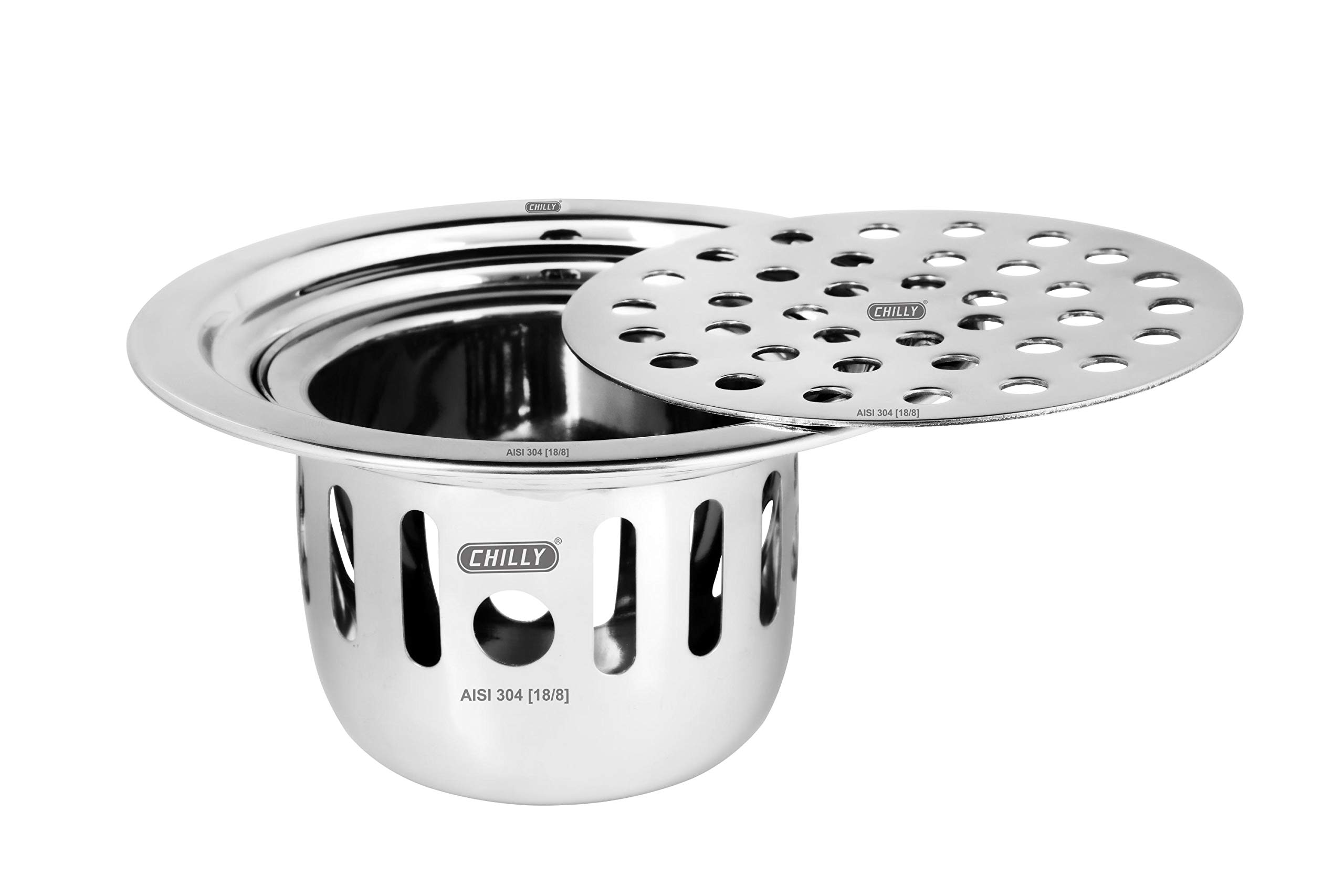 CHILLY Cockroach Trap Stainless Steel AISI 304 (18/8) Anti-Cockroach Floor Drain Cover/Jali/Grating/Nahani Trap. Drain Pipe Size 100mm/4, Overall Size 127mm/5. Round Frame Glossy Finish CCT-R-127-GF