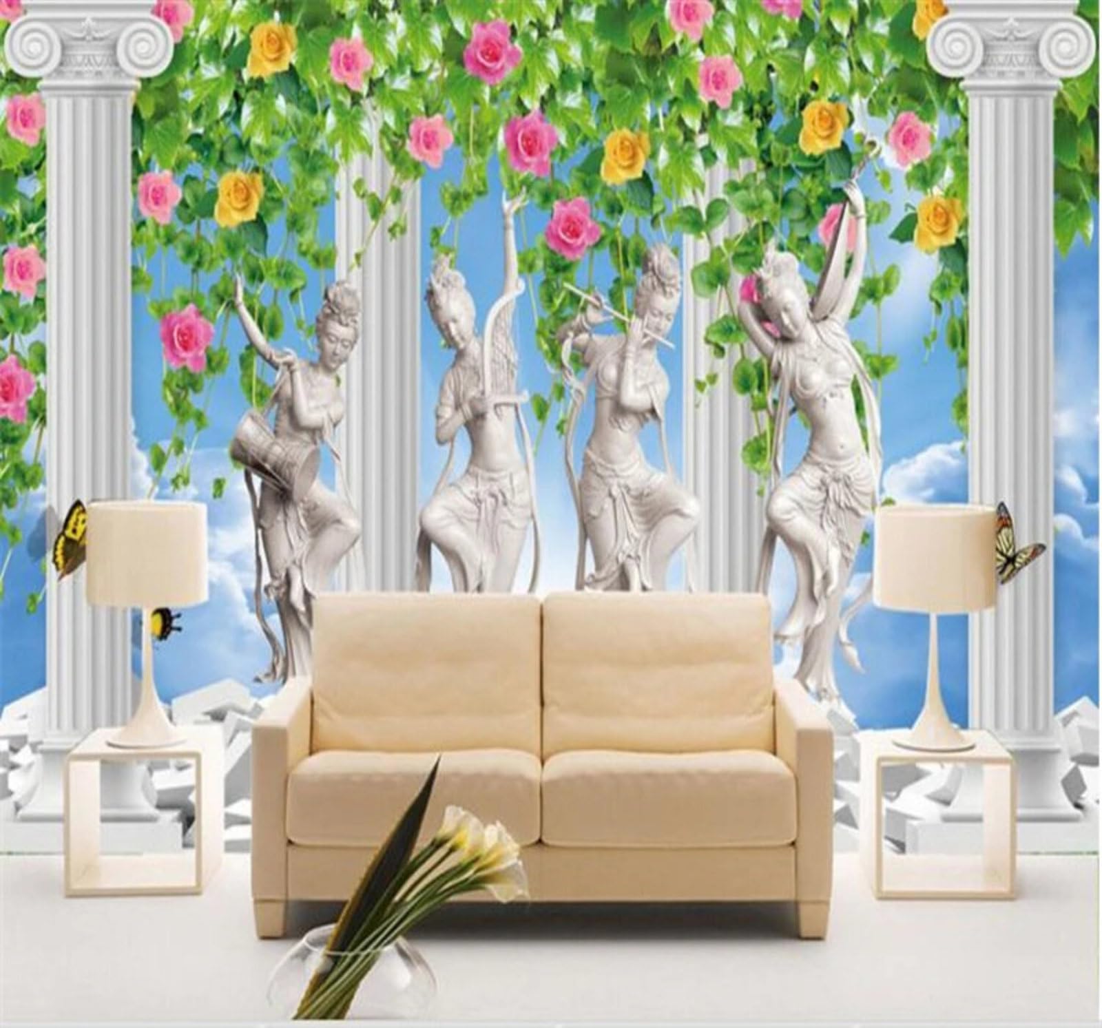 Beautiful Fairyland Beautiful Women Flowers Vines 3D Wallpaper Easy Install Feature Office Living Room Sofa Bedroom TV Background Wall Decoration-150cm×105cm