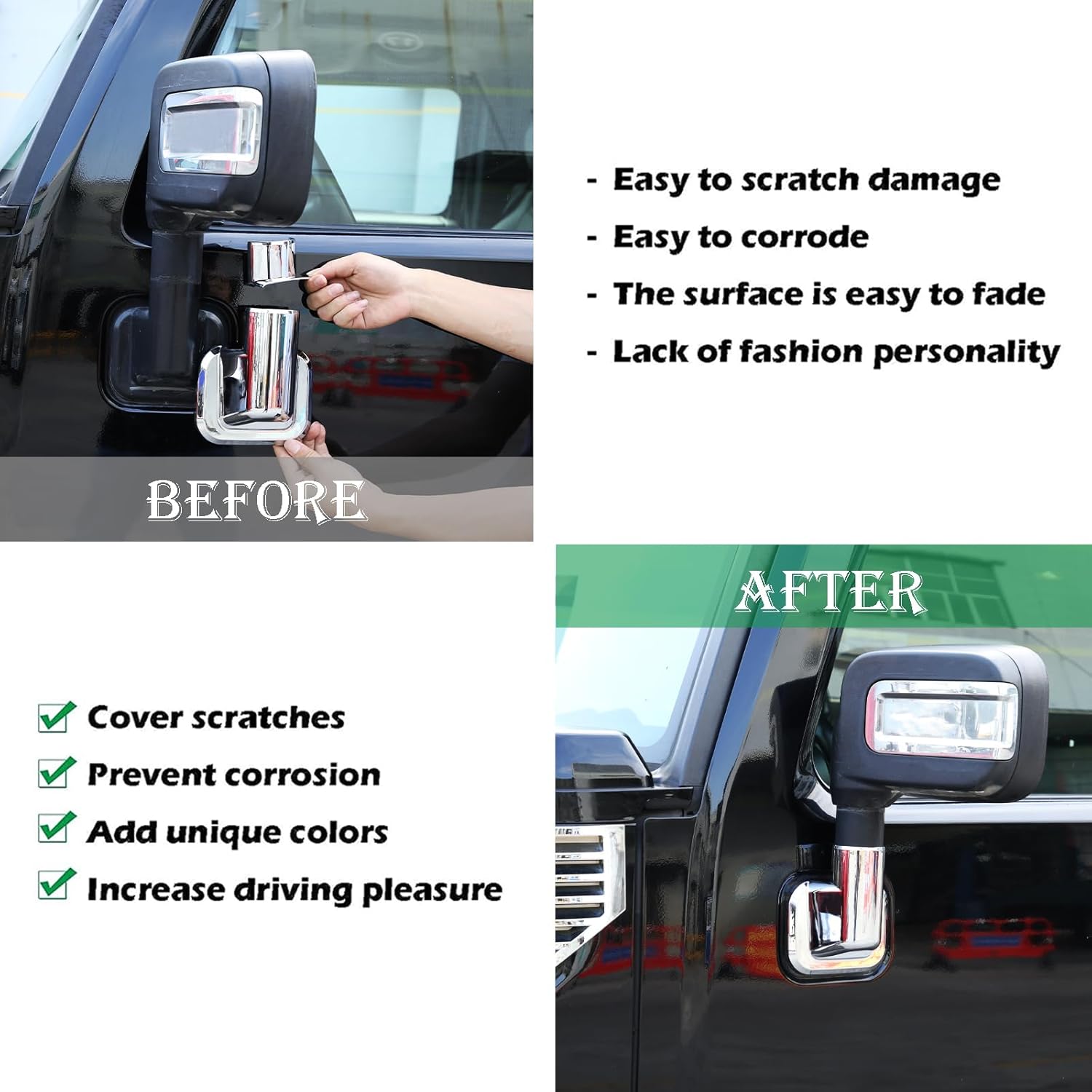 PIUGILH Fit for Hummer H2 2003-2002 ABS Front Door Side Rearview Mirror Cover Rear View Base Trim,Rearview Side Mirror Decoration Trim Cover Accessories