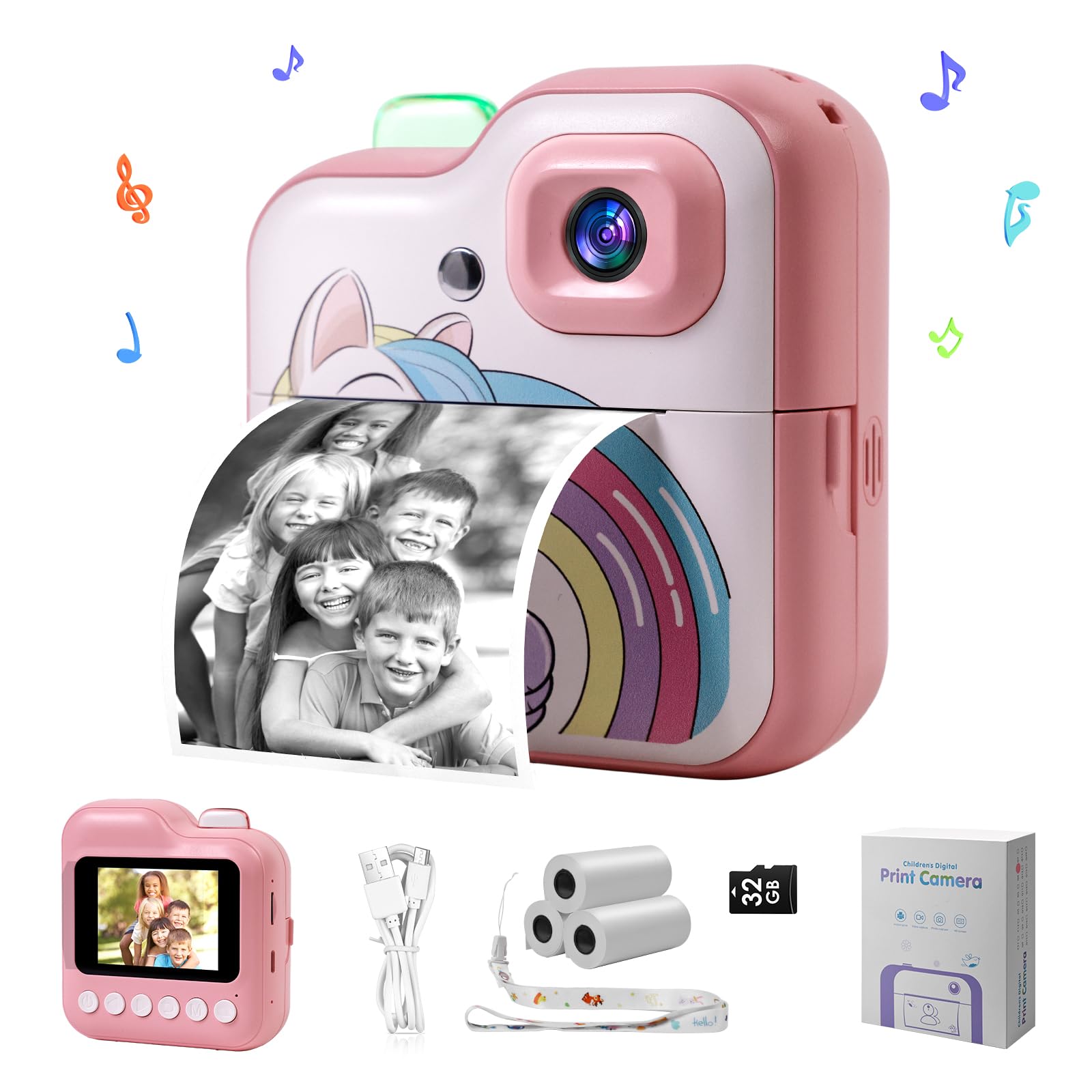 Instant Print Camera for Kids,Child Selfie Digital Camera for Girls Boys 3-12 Portable Pink Camera with 1080P Videos 7 8 9 10 12 Years Boys Girls-image-0