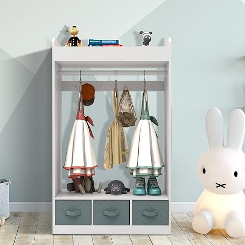 Miniatura 4 de TROOPVILLE Almacenamiento grande de disfraces para niños con espejo, organizador de disfraces para niños, armarios portátiles con 3 cajones no