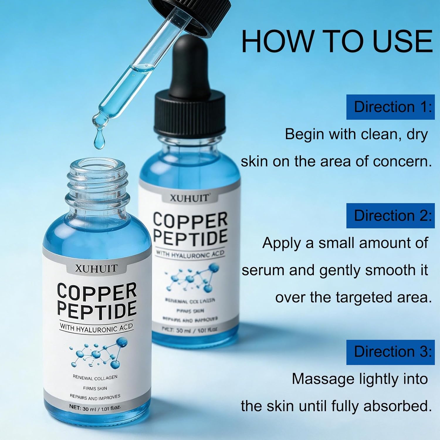 Copper Peptide Serum for Face with GHK-Cu & Hyaluronic Acid | Lightweight Facial Serum for Skin Firmness & Hydration | Vegan, Non-GMO, 2-Bottle Pack (2)