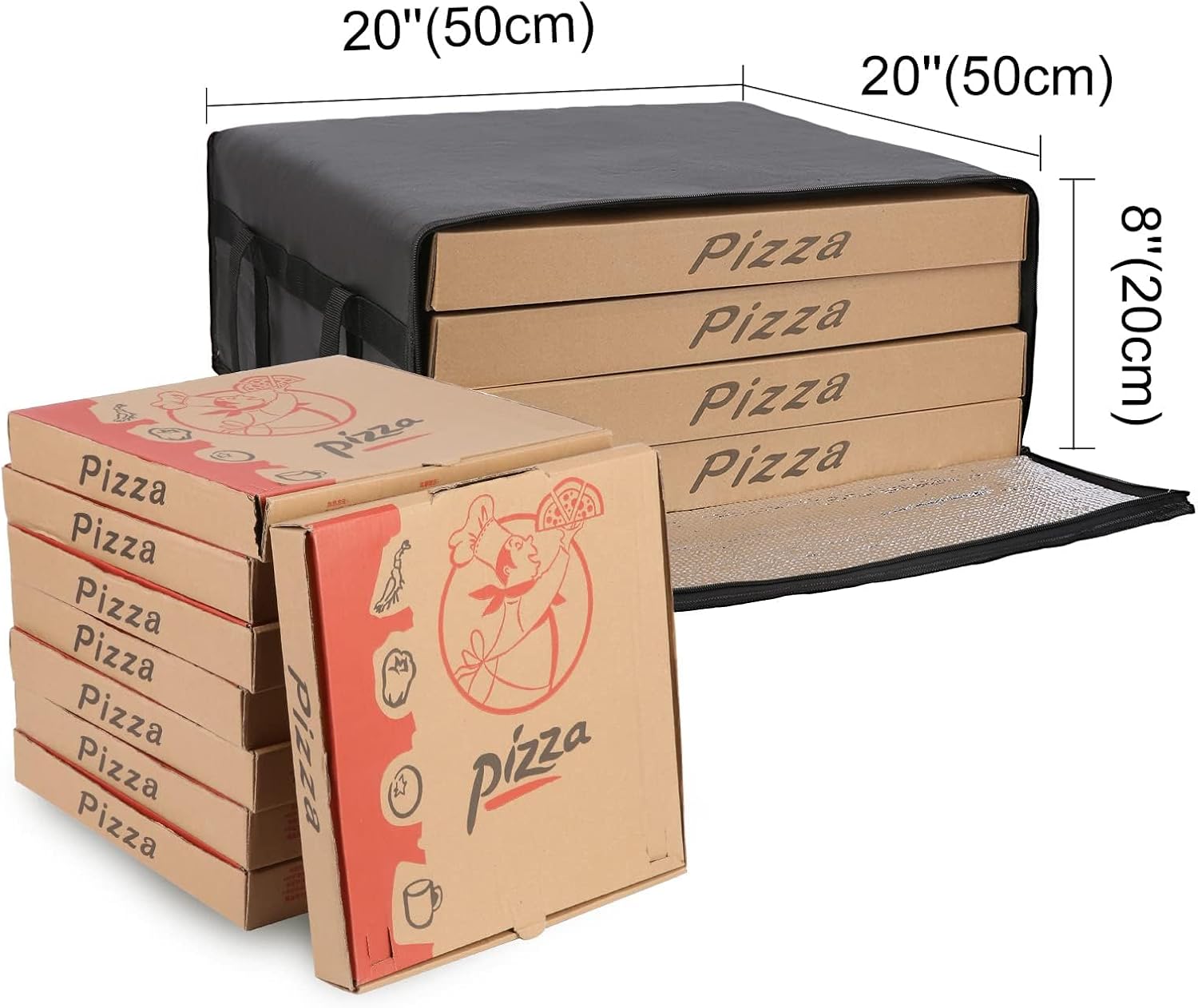 Commercial Insulated Pizza Delivery Bag, Black Heavy-Duty Thermal Food Transport Carrier with Handles, Multiple Pizza Box Storage Capacity (12, S (Fit for 4 Pizza Box))