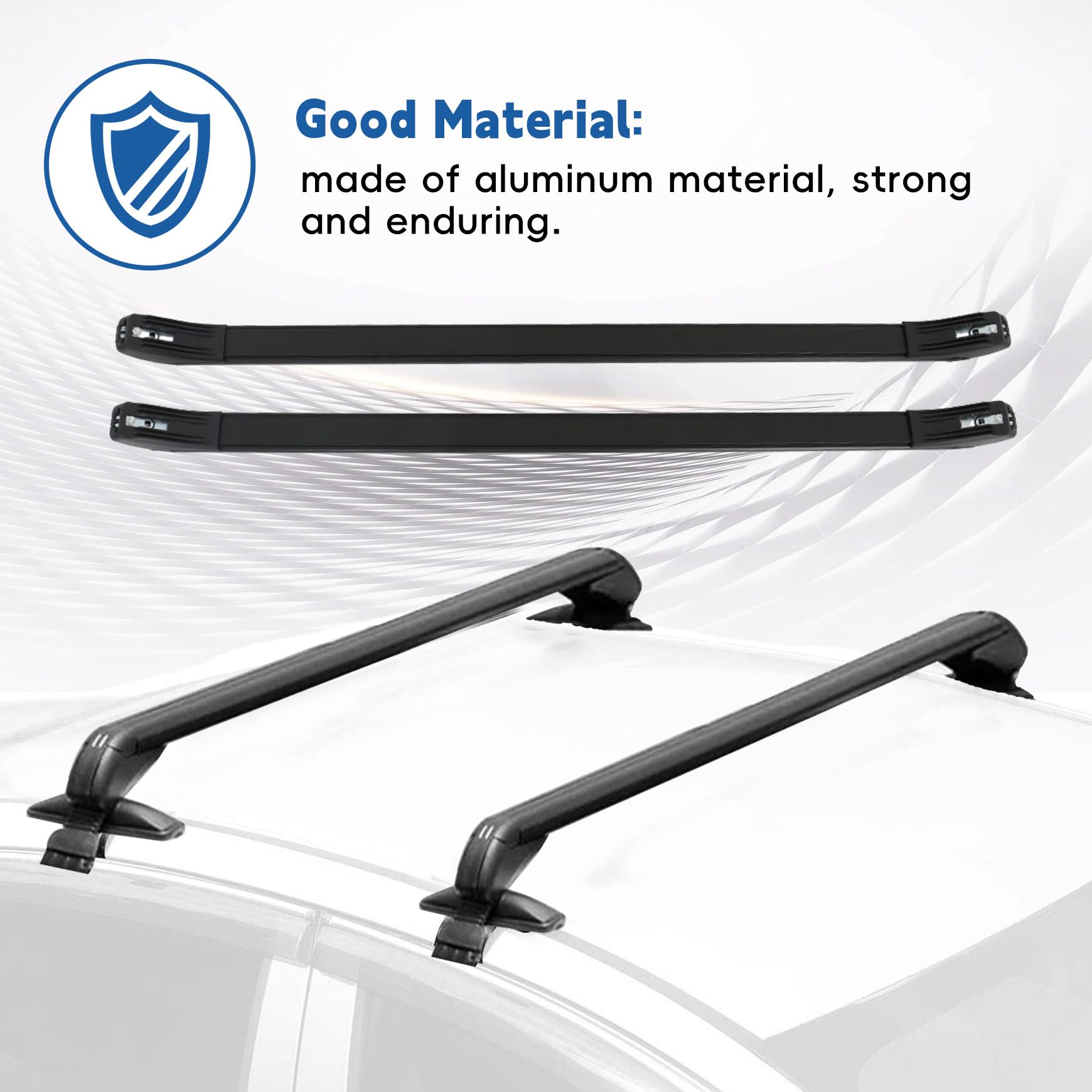 2Pcs 43.3 Inch Universal Car Top Roof Cross Bar Luggage Cargo Rack Adjustable Window Frame Aluminum Black