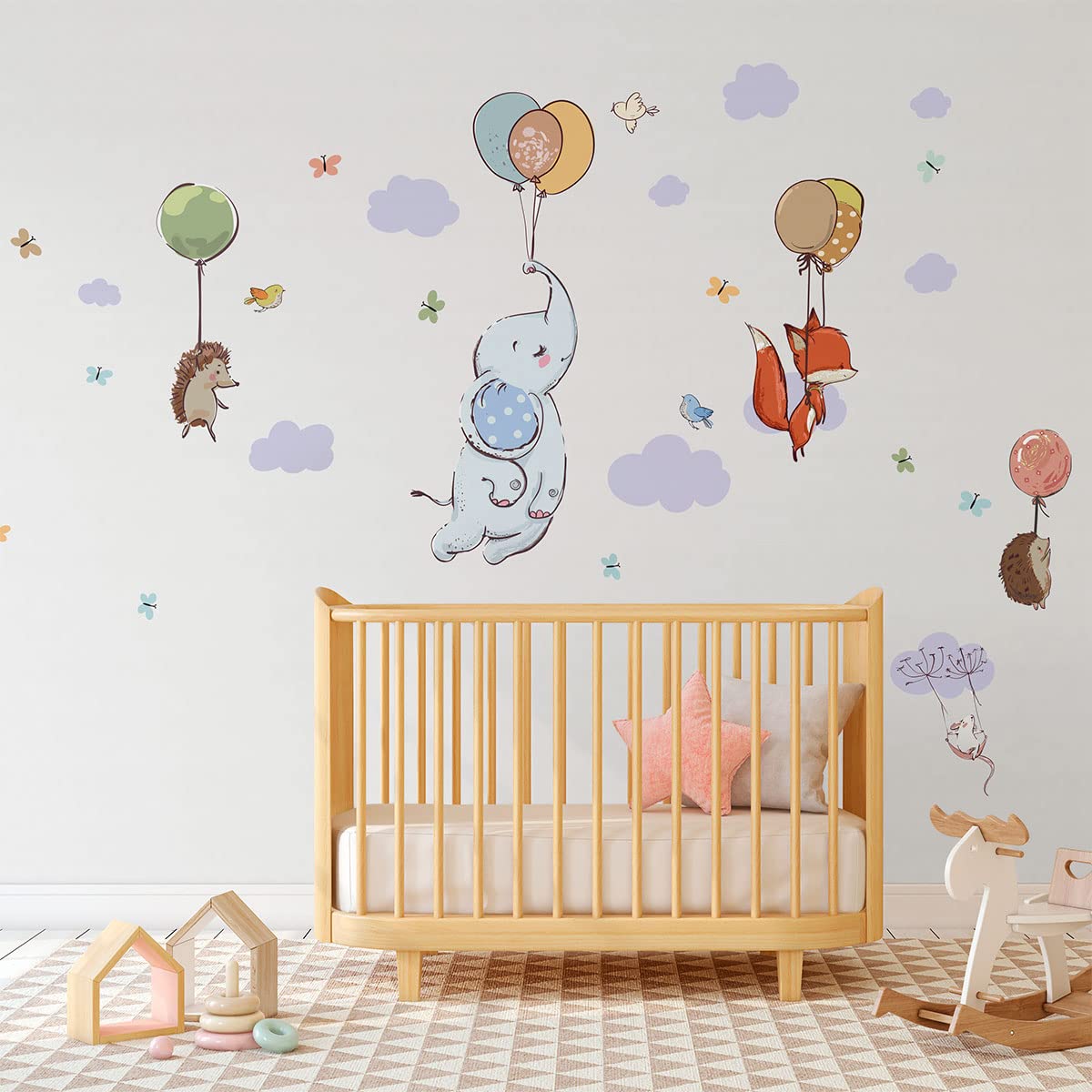 Children's Wall Stickers - Baby Room Decoration - Children's Bedroom Wall Sticker - Animals in The Air - H90 x L60 cm
