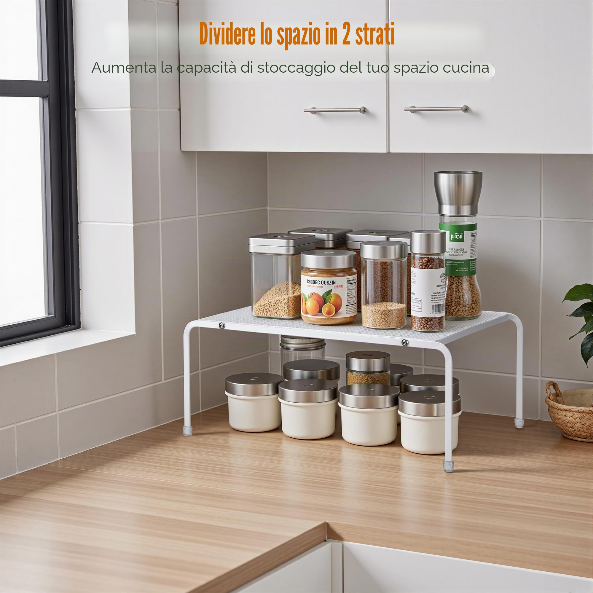 QIWODE Set di 3 organizzatori per armadio da cucina, mensola in metallo per spezie, piatti, vasetti, tazze, divisorio per cucina, dispensa, armadio, ufficio, bancone e frigorifero