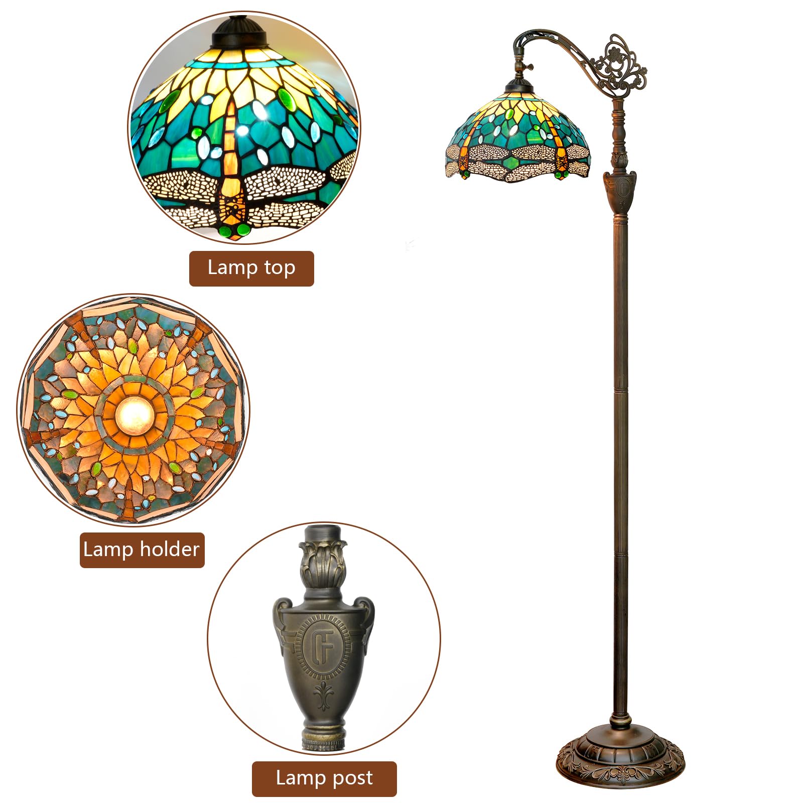 Tiffany Lampa podłogowa zielona ważka lampa do malowania na szkle regulowana gęsia szyjka stojąca lampa do czytania 63 cale wysoka lampa stojąca do salonu sypialni i biura