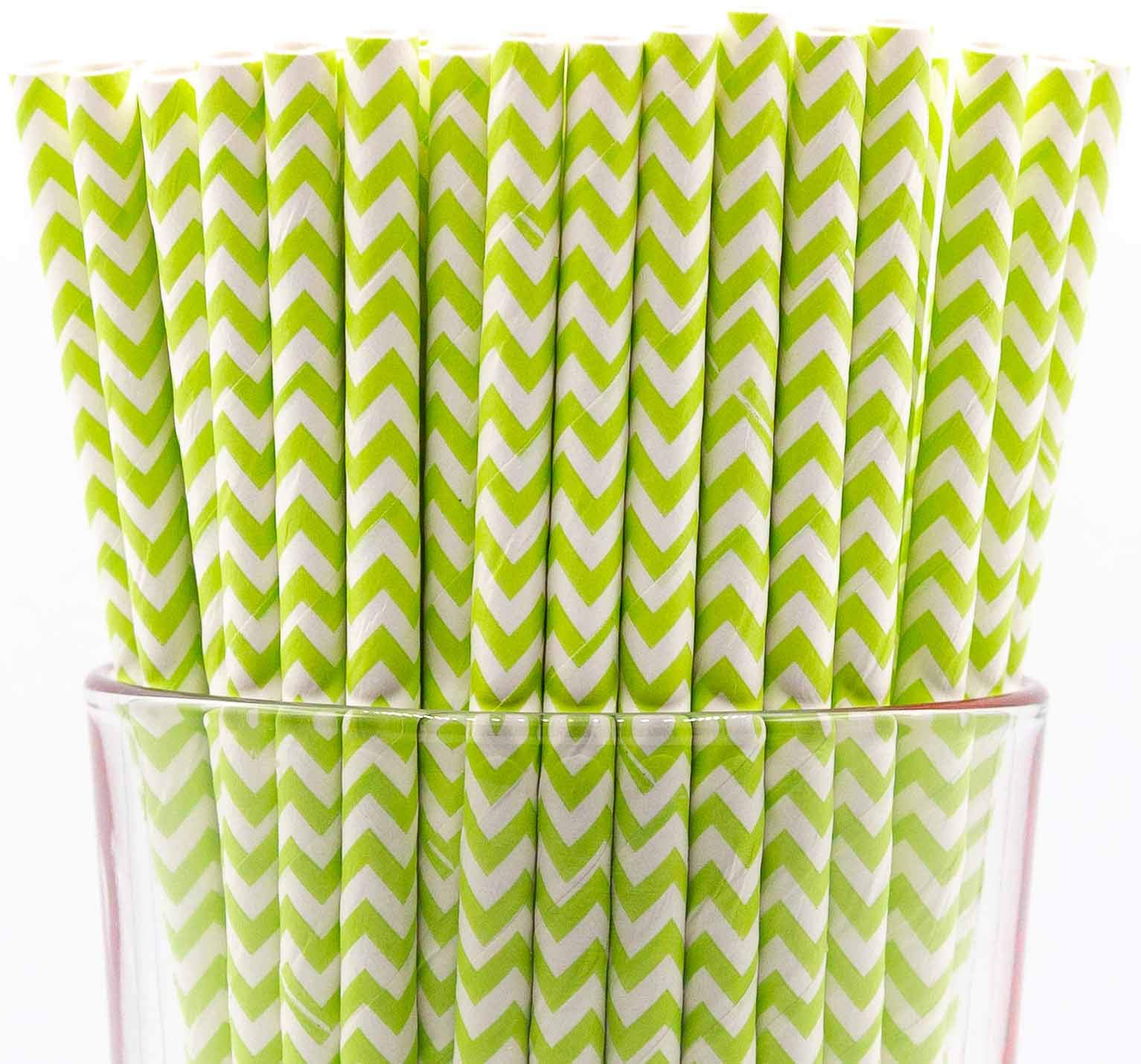 Pack of 300 Green Chevron Biodegradable 4-Ply Paper Drinking Straws (Compostable, Non-toxic, BPA-free)