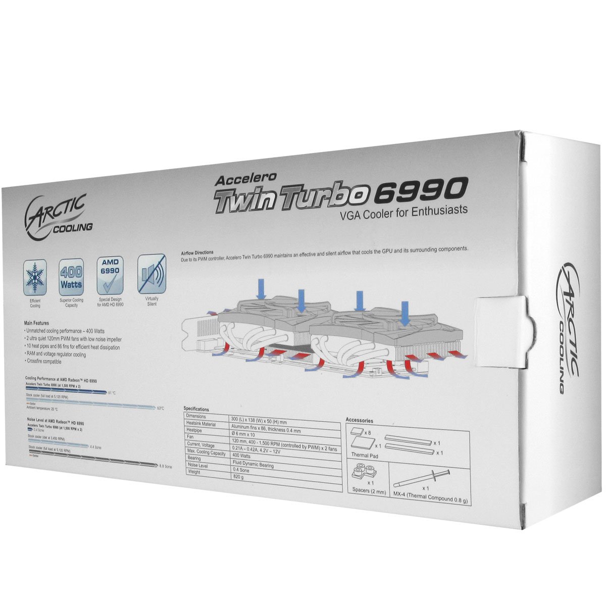 Arctic Cooling Accelero Twin Turbo 6990 - Ventilador de tarjetas gráficas (1500 RPM, 12 cm), negro y blanco