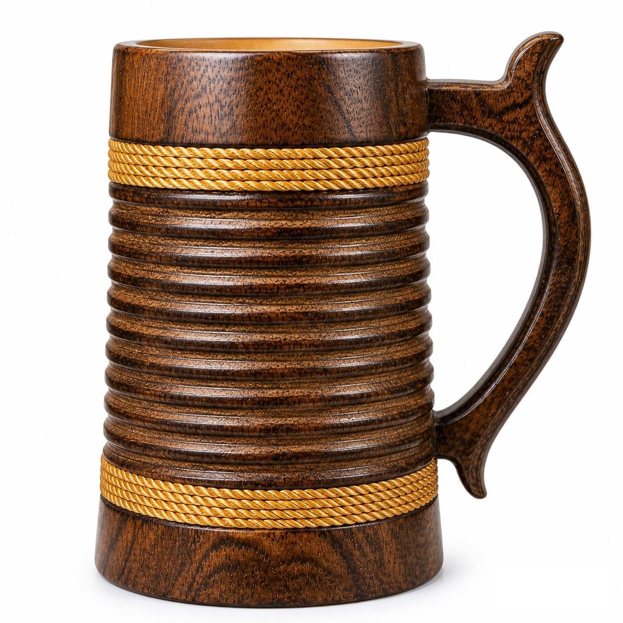 Handmade Wooden Beer Mug, Wood with Sheesham Finish, Barrel Style, Lightweight & Durable, for Craft Beer, Home Bar, Café, Party, Gift(350ml) (Rings)