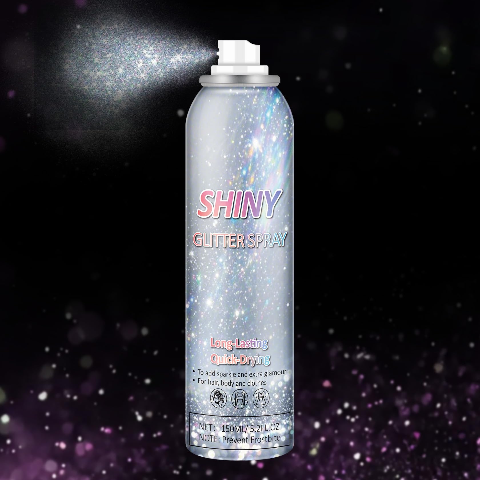 AOAZXBB Body Glitter Spray Holographic Shimmer Glitter Spray for Hair Body Clothes, Long Lasting Shiny for Music Festival Party Rave Accessories-150