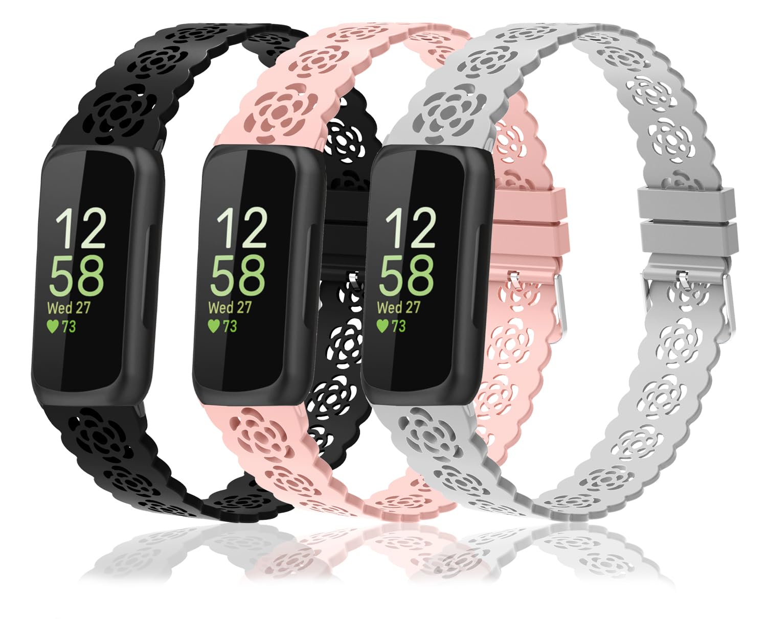 Nigaee 3 Pack Lace Silicone Bands Compatible With Fitbit Inspire 3/2/HR, Adjustable Breathable Replacement Straps Soft Slim Wristbands for Women Men — image 1