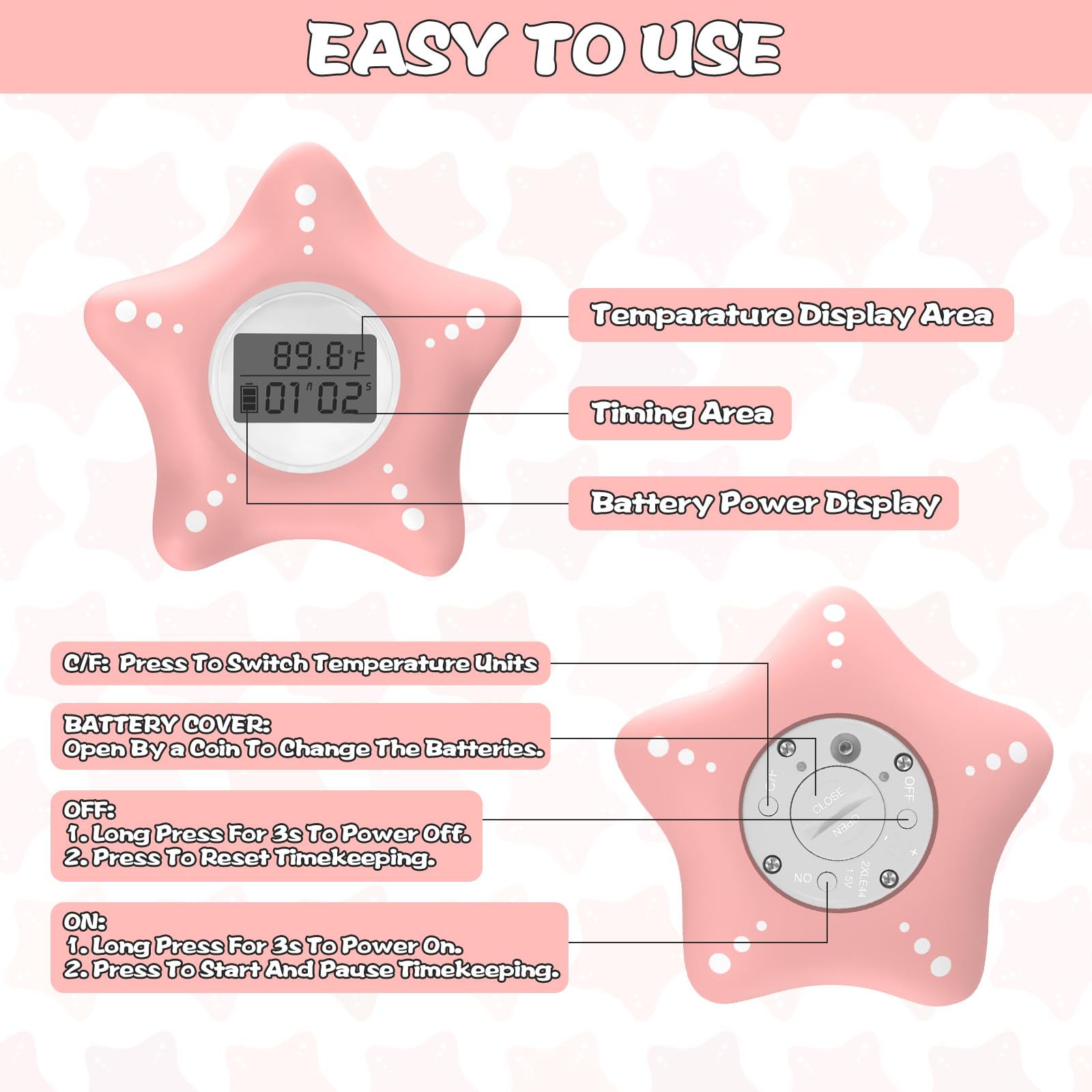 Sicherheits-Baby-Badethermometer mit verbessertem Chip, digitales Wasserthermometer für Baby-Badewanne, genaue Temperaturprüfung und Farbalarm, Umschaltung zwischen ℉ und ℃