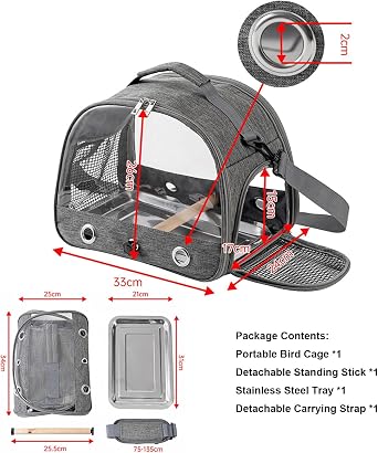 Bird Travel Carrier Cage Portable Bird Parrot Parakeet Cockatiel Travel Carrier Bag Lightweight Birds Backpack with Standing Perch and Stainless Tray for Vet Visit Side Access Window(Navy Blue)