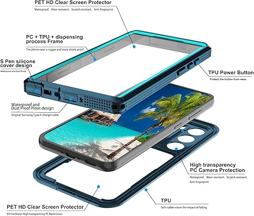 Miniatura 7 de Funda para Samsung Galaxy S23 de 6.1 pulgadas (2023), protector de pantalla impermeable integrado, protección completa, resistente a las caídas, a