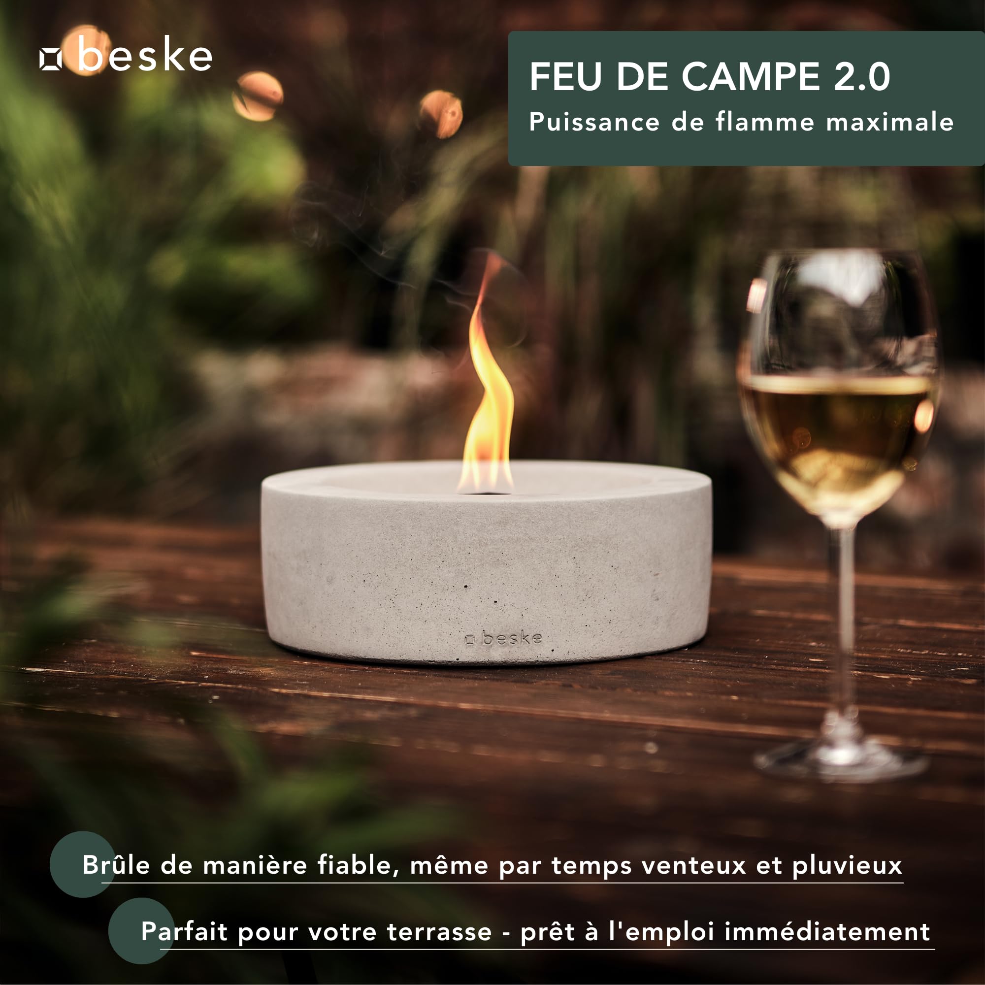 Brasero de table en béton | Modèle Taal (⌀24 cm) | Système de mèche permanente, durée illimitée | Pour jardin et terrasse | Fabriqué à la main en Allemagne