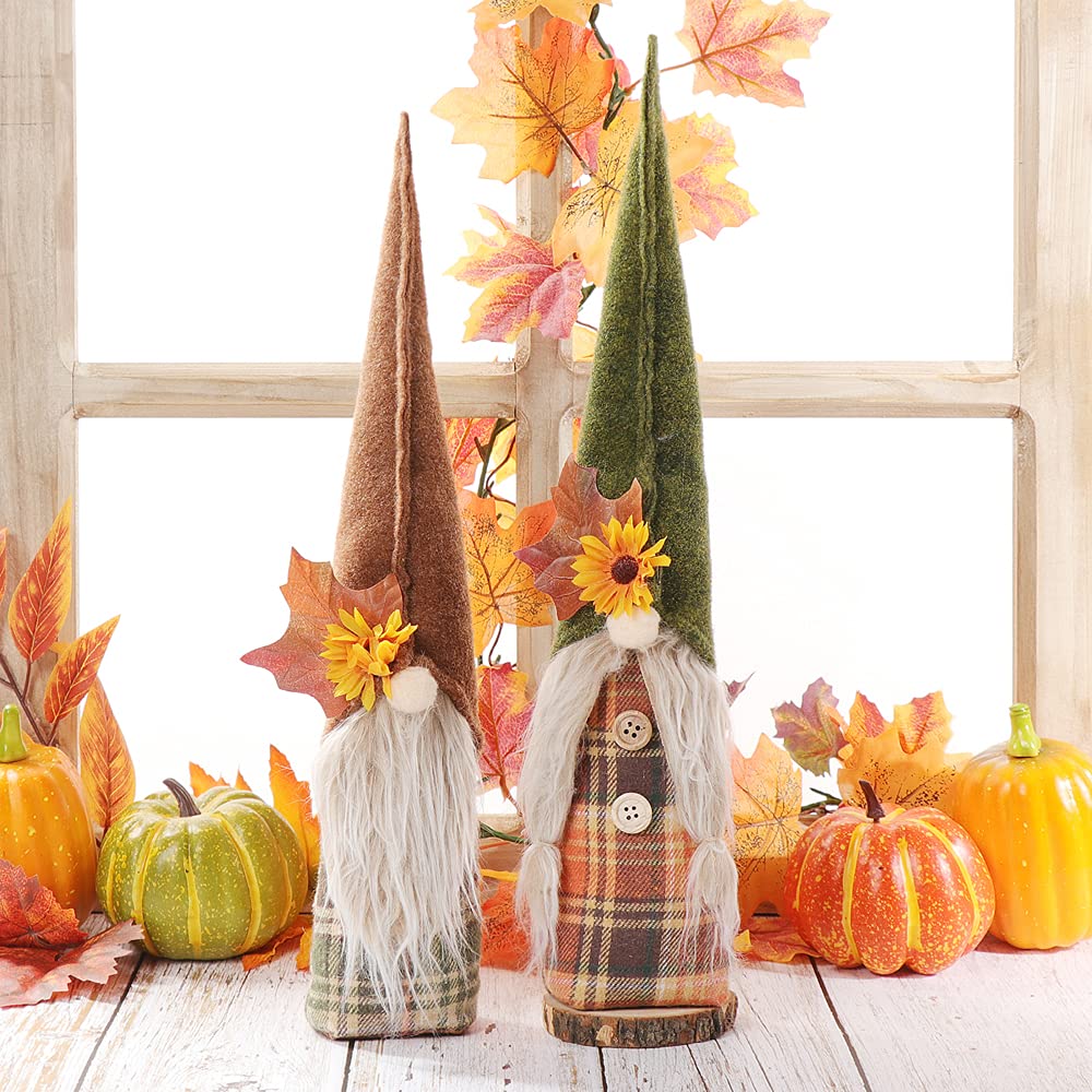 S-DEAL Fall Gnomes Plush Harvest Scandinavian Tomte with Sunflower and Maple Leaf for Thanksgiving Day, Handmade Nordic Figurine Swedish Yule Santa Holiday Decorations Autumn Table Ornament Set of 2