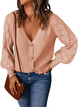 Astylish Women 2023 Long Sleeve Open Front Knit Button Down Cardigan Sweater