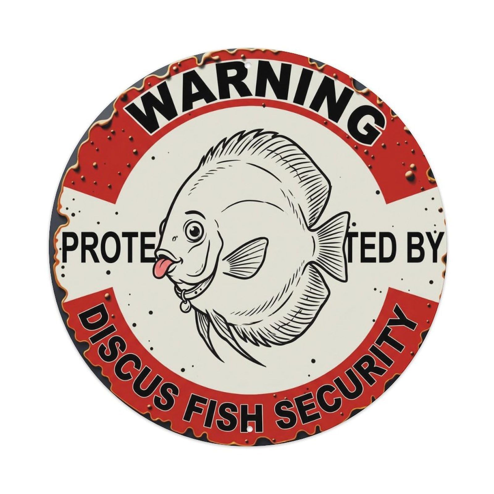 Tgrcjimh Style Metal Tin Sign Warning Protected By Discus Fish Security Vintage