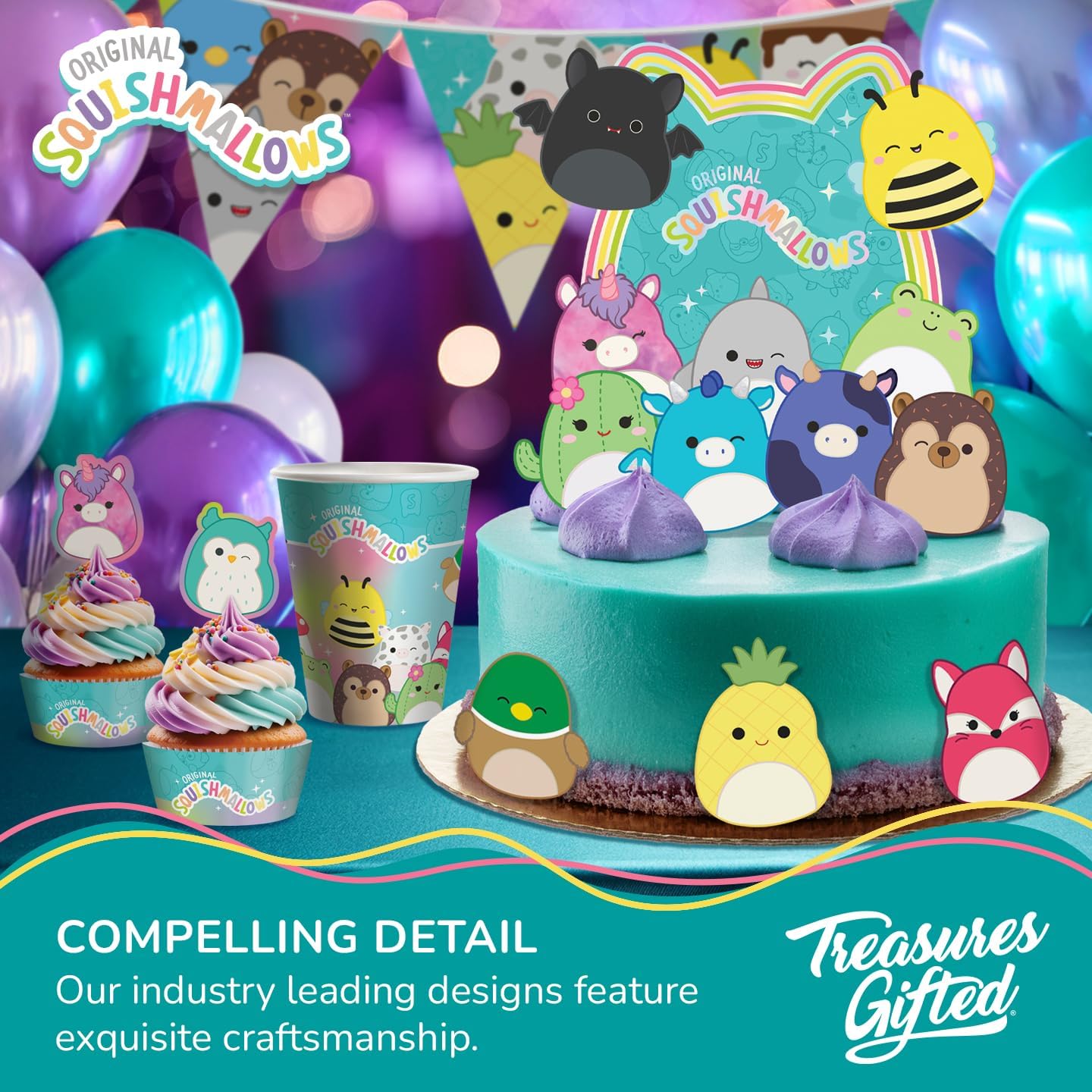 Treasures Gifted Officially Licensed Squishmallows Party Supplies - 24 Cupcake Toppers & Wrappers - Squishmallows Birthday Decorations - Birthday Cake Decorations