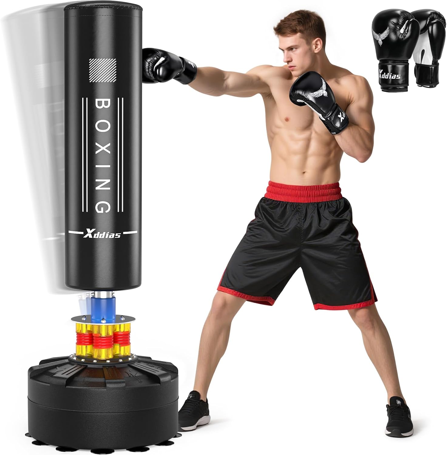 XDDIAS 70'' Sacco da boxe freestanding, Borsa da boxe pesante con guanti da boxe, Sacchetto per kickboxing per adulti/Uomo per arti marziali MMA Trazione da boxe