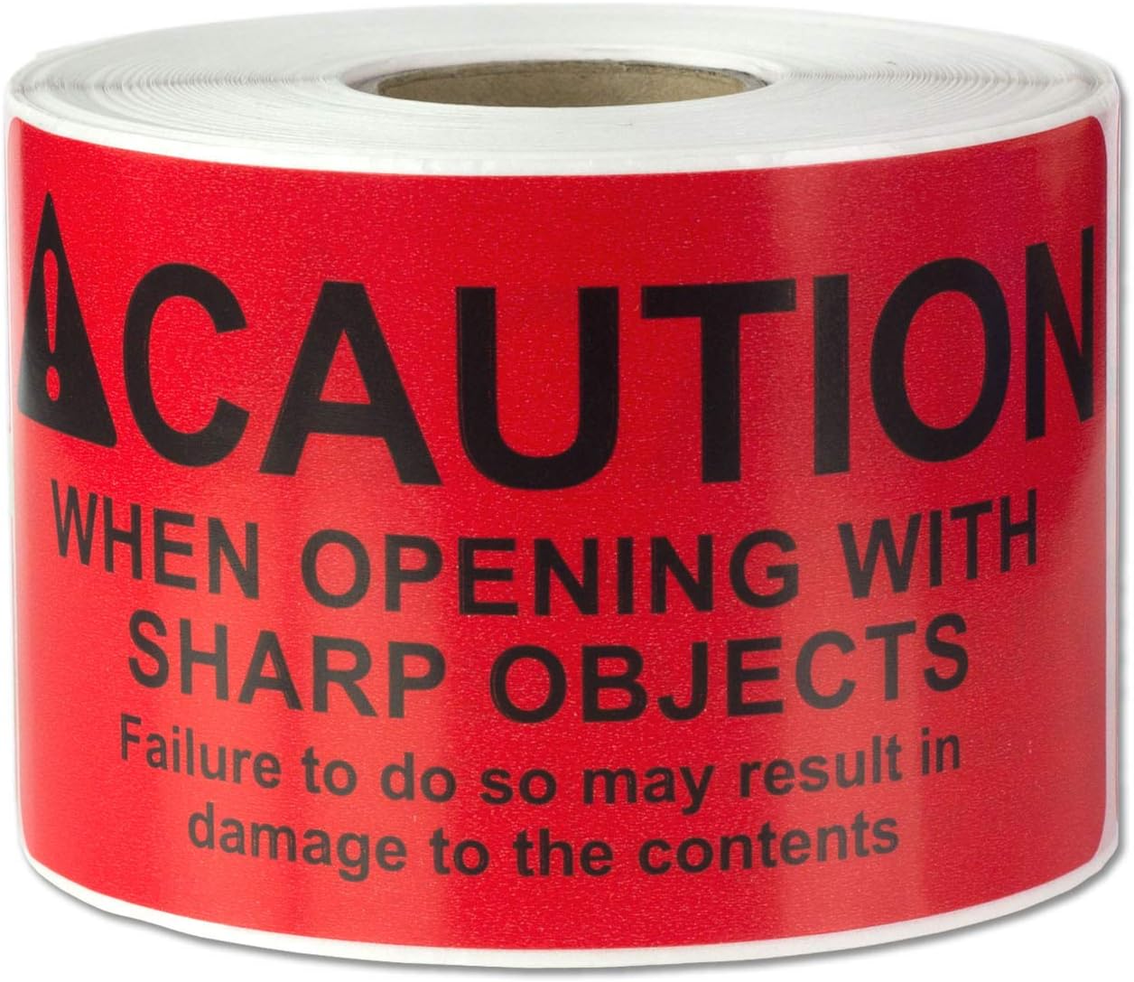 Caution When Opening with Sharp Object Labels (4 x 2 inch, Red - 300 Labels) International Instruction Warning Labels with Strong Adhesive