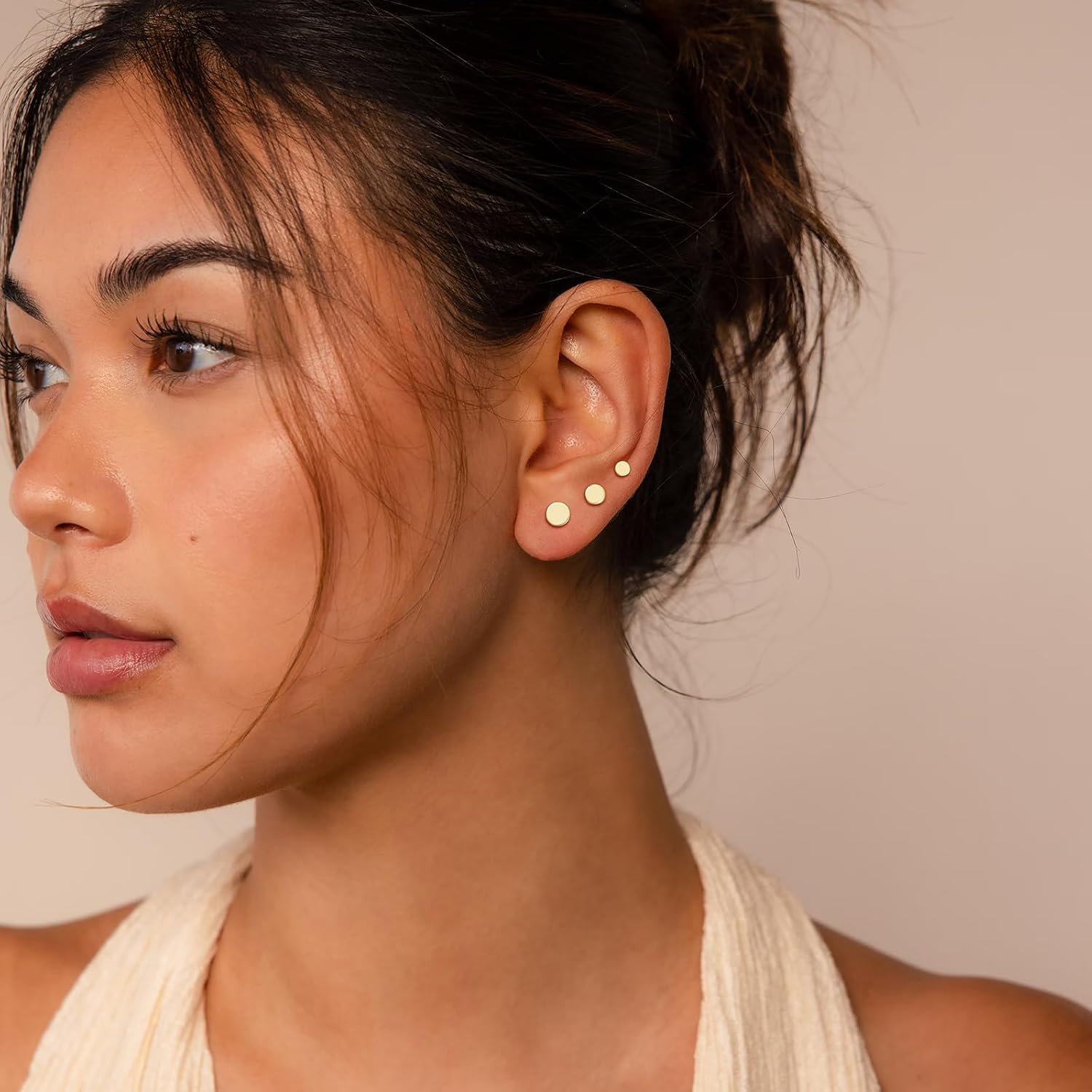 3 Pairs Flat Back Earrings for Women, 14k Gold Plated Flat Back Stud Earrings Set, Dainty Hypoallergenic Non Tarnish Cartilage Helix Tragus Piercing Earring Trendy Stuff Fashion Gold Jewelry Gifts