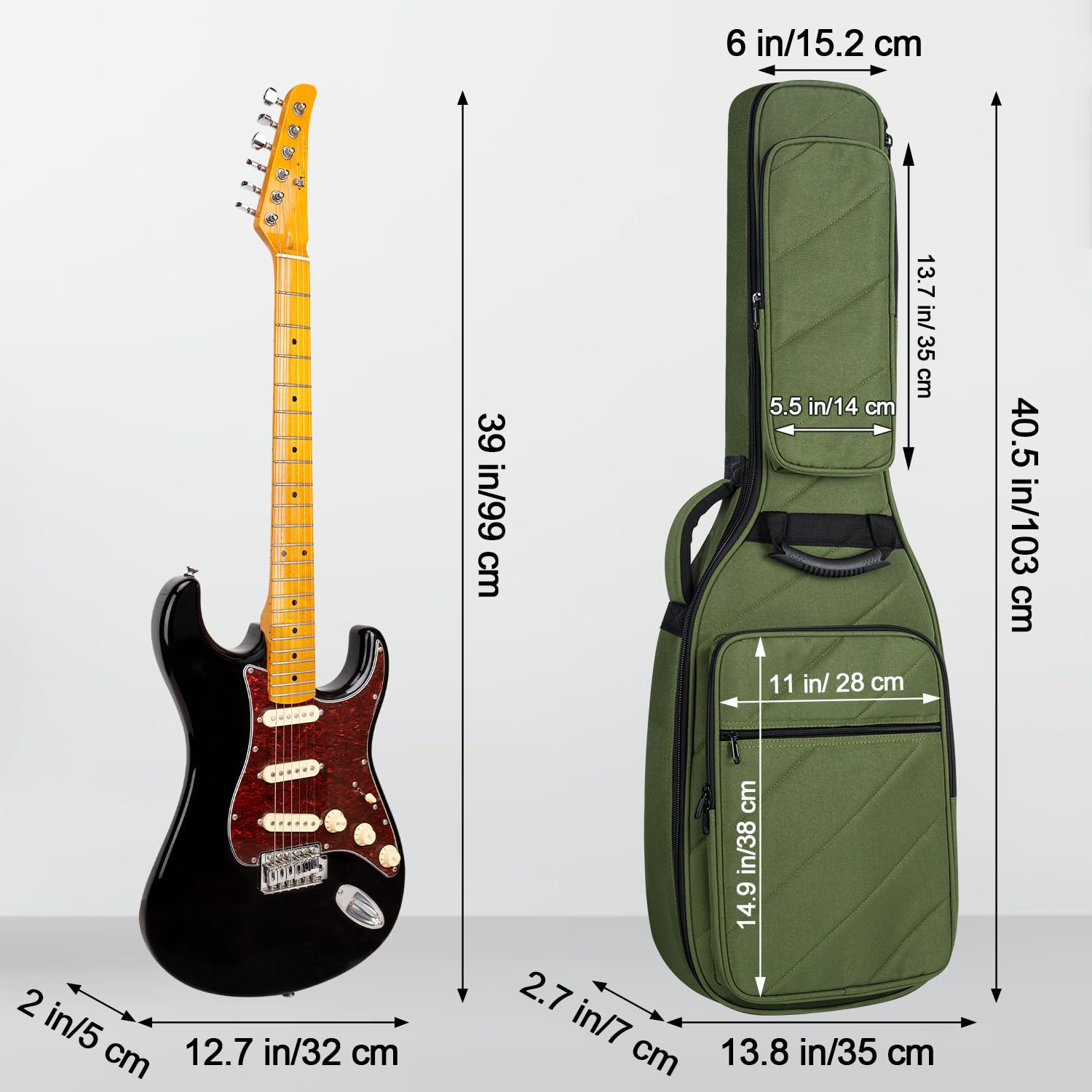 Funda para guitarra eléctrica de 41 pulgadas con acolchado de 15 mm, mochila impermeable suave para guitarra, correa de hombro ajustable, perfecta para la práctica diaria y protección del