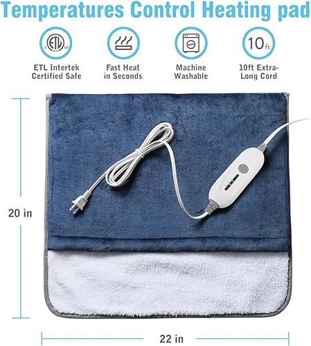Miniatura 6 de Calentador de pies eléctrico, almohadilla térmica tamaño King, franela ultra suave, extra grande para cama, abdomen, pies, espalda, calambres,
