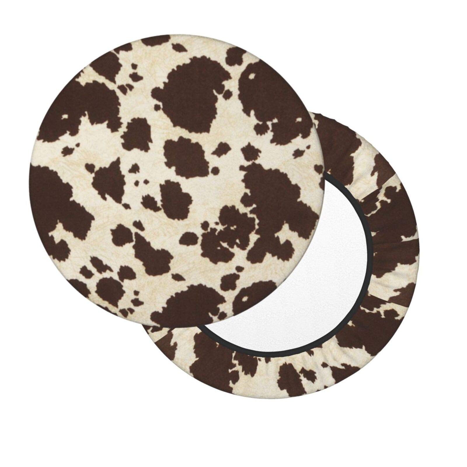 Cow Print Animal Skin Round Chair Cover Bar Stool Cushion Soft Rolling Swivel Seat Slipcover Velvet Covers with Elastic for Living Dining Room Office Salon Kitchen 14 Inch