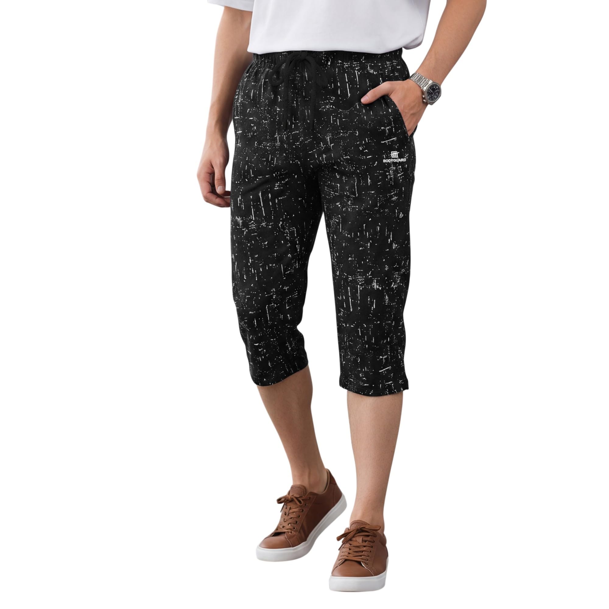 feel track Men Cotton Casual Three Fourth Shorts Black-picture-44