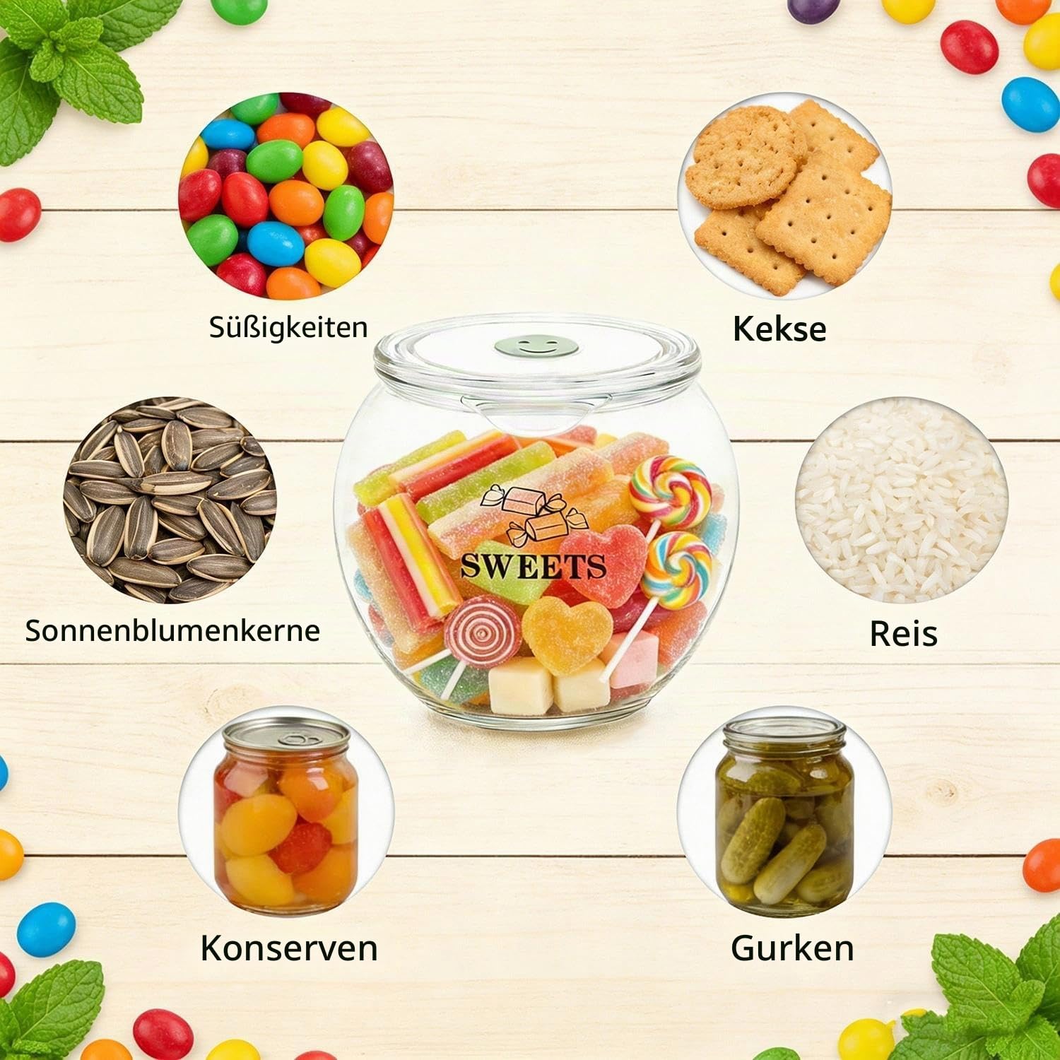 Keksdose mit Deckel,Candy bar zubehör,Süßigkeiten glas,Bonbonglas,PET transparent,Vorratsdose für Kekse, Süßigkeiten,Snacks und Candy Bar Zubehör,2 Stück,2,2 Liter