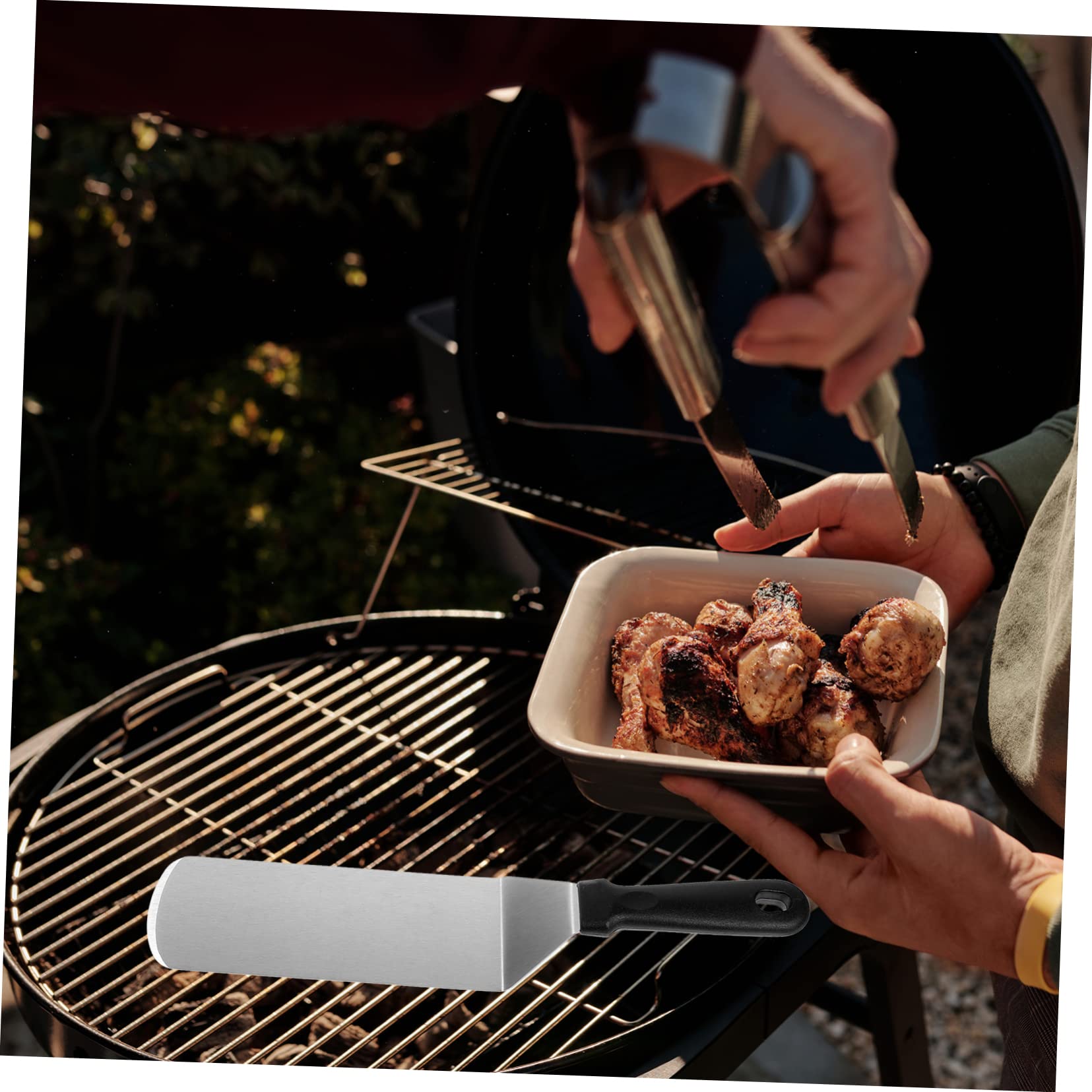 Spatule Cuisine Manche en Pp Antiadhésive en Acier Inoxydable Facile à Nettoyer Set Argenté Cuisson Barbecue