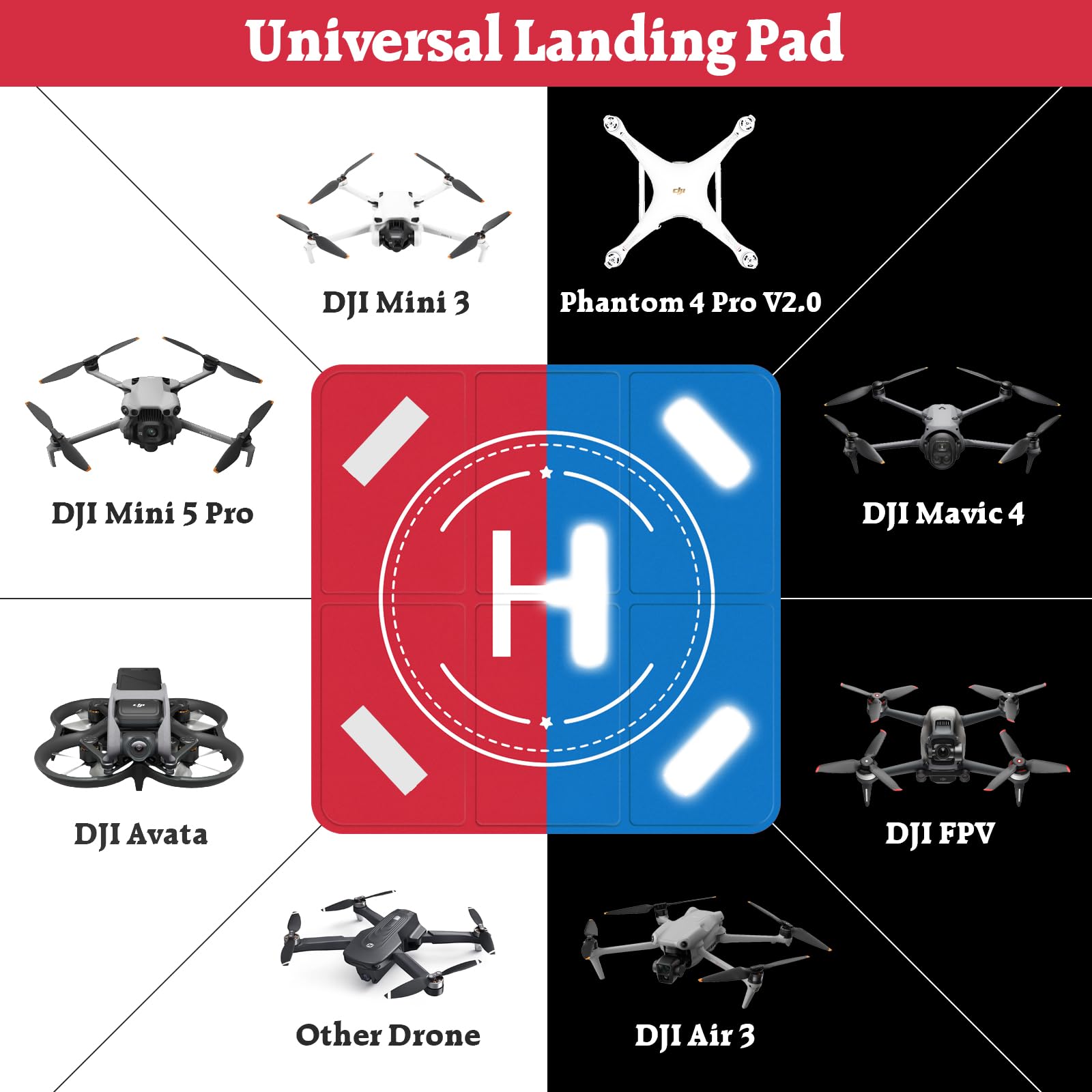 FPVtosky aire d'atterrissage pour drones, universel, grand,51 cm, pliage rapide,double face,étanche, landig-pad, lesté pour DJI Lito X1/NEO 2/Mini 5 Pro/3/4 Pro//Mavic 3/Air/Avata/FPV/Inspire etc