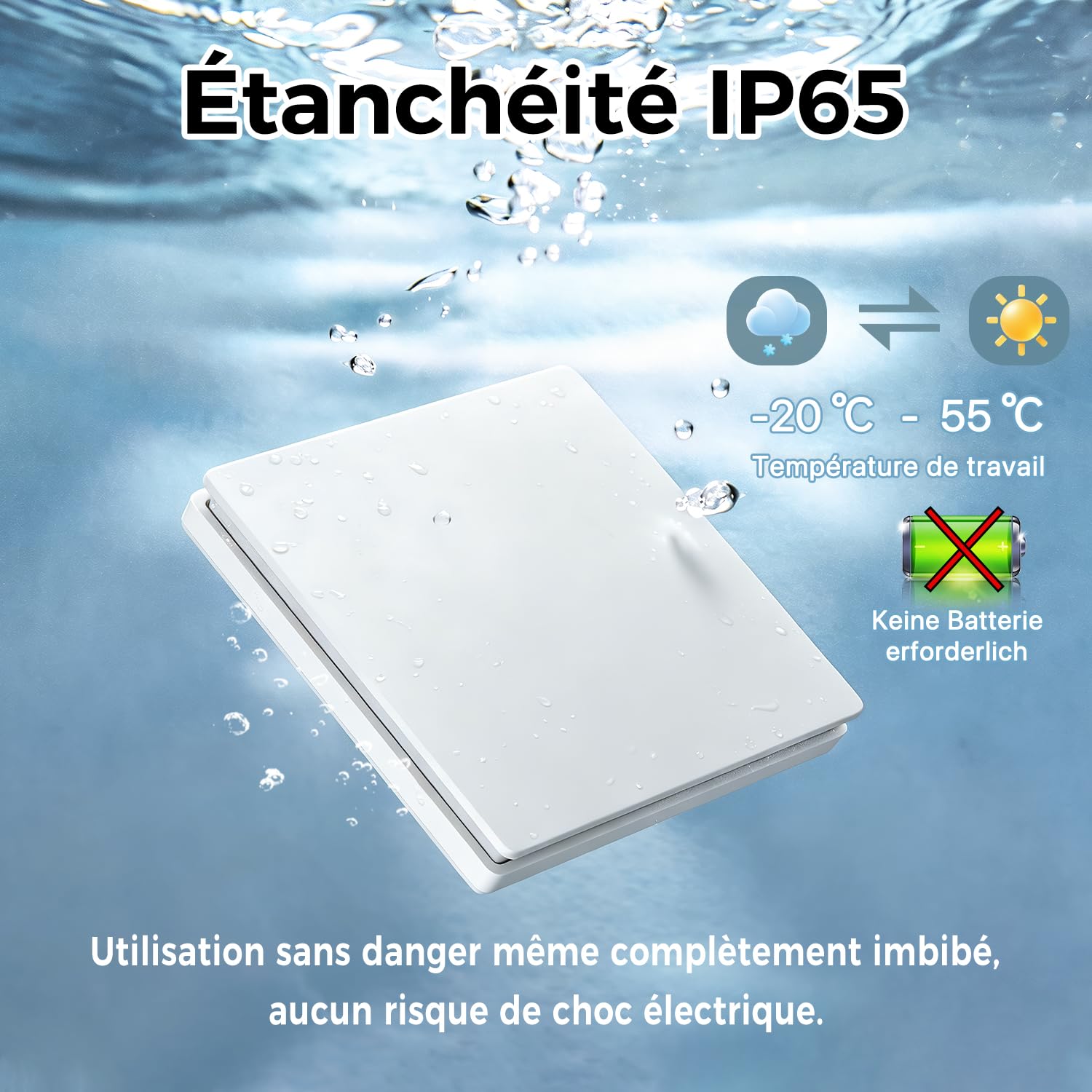 Interrupteur sans fil sans pile, intelligent wifi, interrupteur va et vient sans fil, interrupteur étanche, compatible avec Alexa et Google Assistant, commande vocale et fonction minuterie