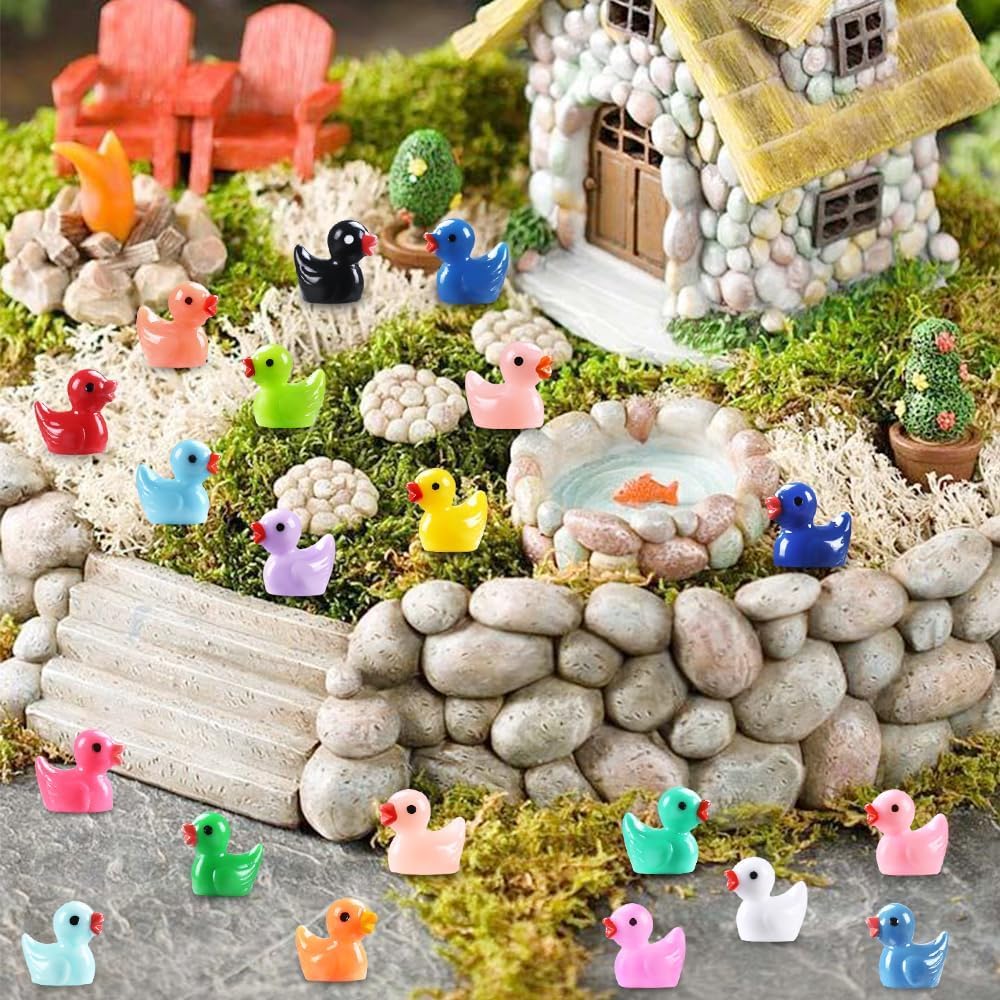 FIHODONE 120 Stück Mini Enten – 6 Bunte Harz-Entchen Für Aquarium, Garten, Puppenhaus & DIY-Deko – Niedliche Badeenten-Minifiguren Puppenhaus Deko Tier