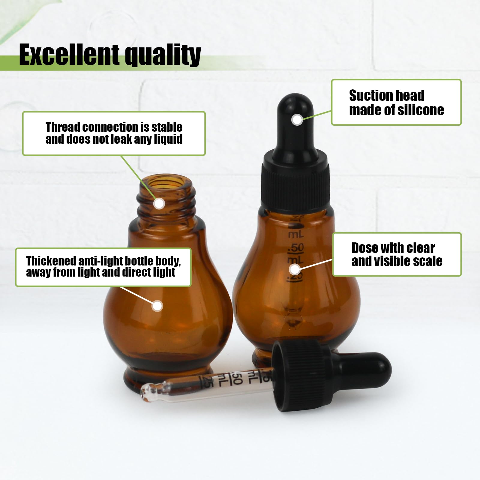 Reyshin 8 Pack Pear Shaped Amber Glass Bottles with Dropper Pipettes - Image 3