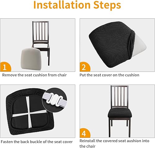 Miniatura 5 de Juego de 6 fundas impermeables para asiento de silla de comedor, fundas de silla de jacquard elásticas, extraíbles y lavables para sillas de cocina,
